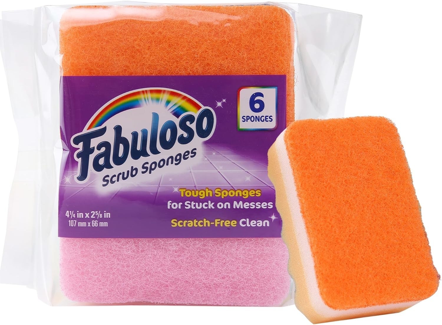 Colorful Scratch-Free Rainbow Dish Sponges, 6-Pack for Effortless Cleaning