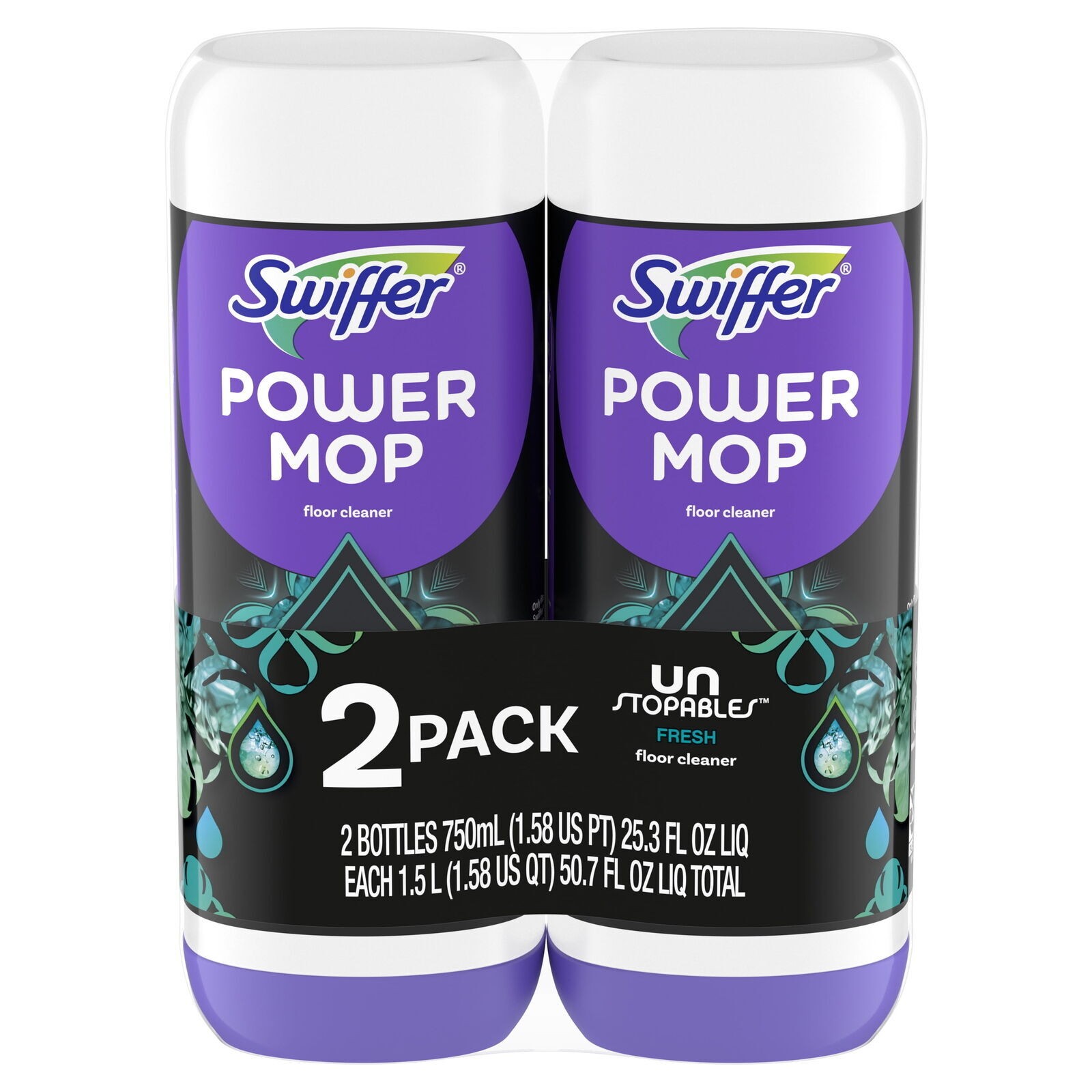 Power Mop Floor Cleaner Solution with Unstopables Fresh Scent 25.3 fl oz 2 Pack