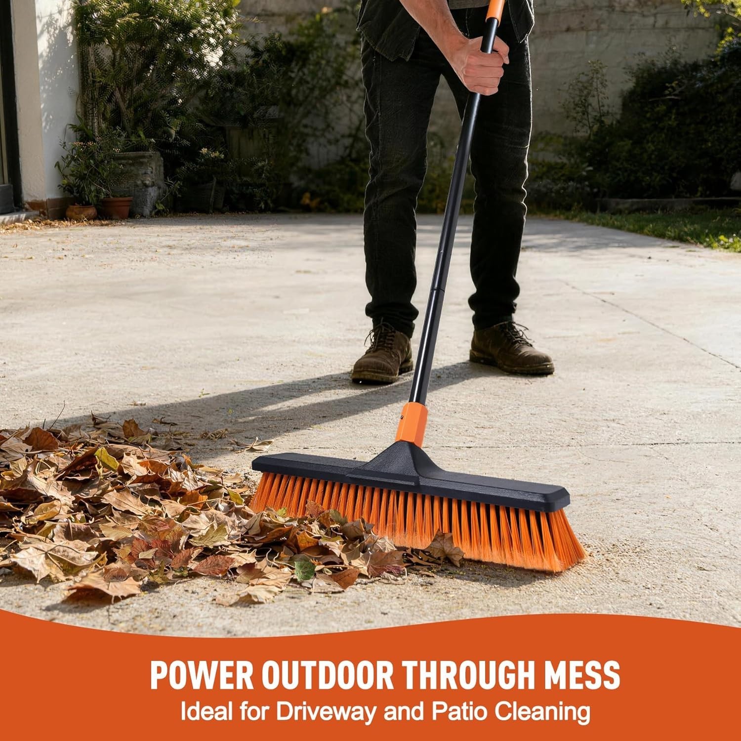 18″ Push Broom Outdoor for Floor Cleaning with Extendable Long Handle, Stiff …