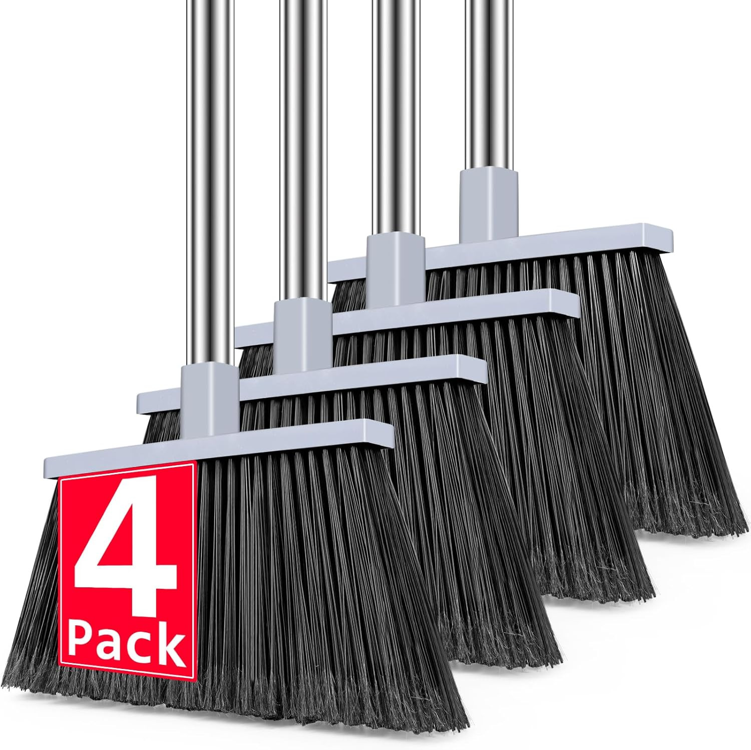 Heavy Duty Angle Broom 58″ Steel Handle, Wide Head, 1 or 4 Pack Outdoor/Indoor
