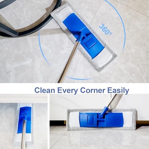 17″ Microfiber Mop for Hardwood Floor Cleaning,Mops with 50″ Stainless Steel