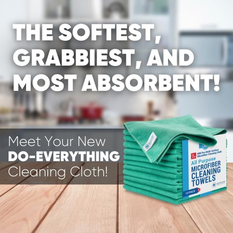 MW Pro Microfiber Cleaning Cloth | Green (12 Pack) | Size 16″ X 16″ | All Purpos