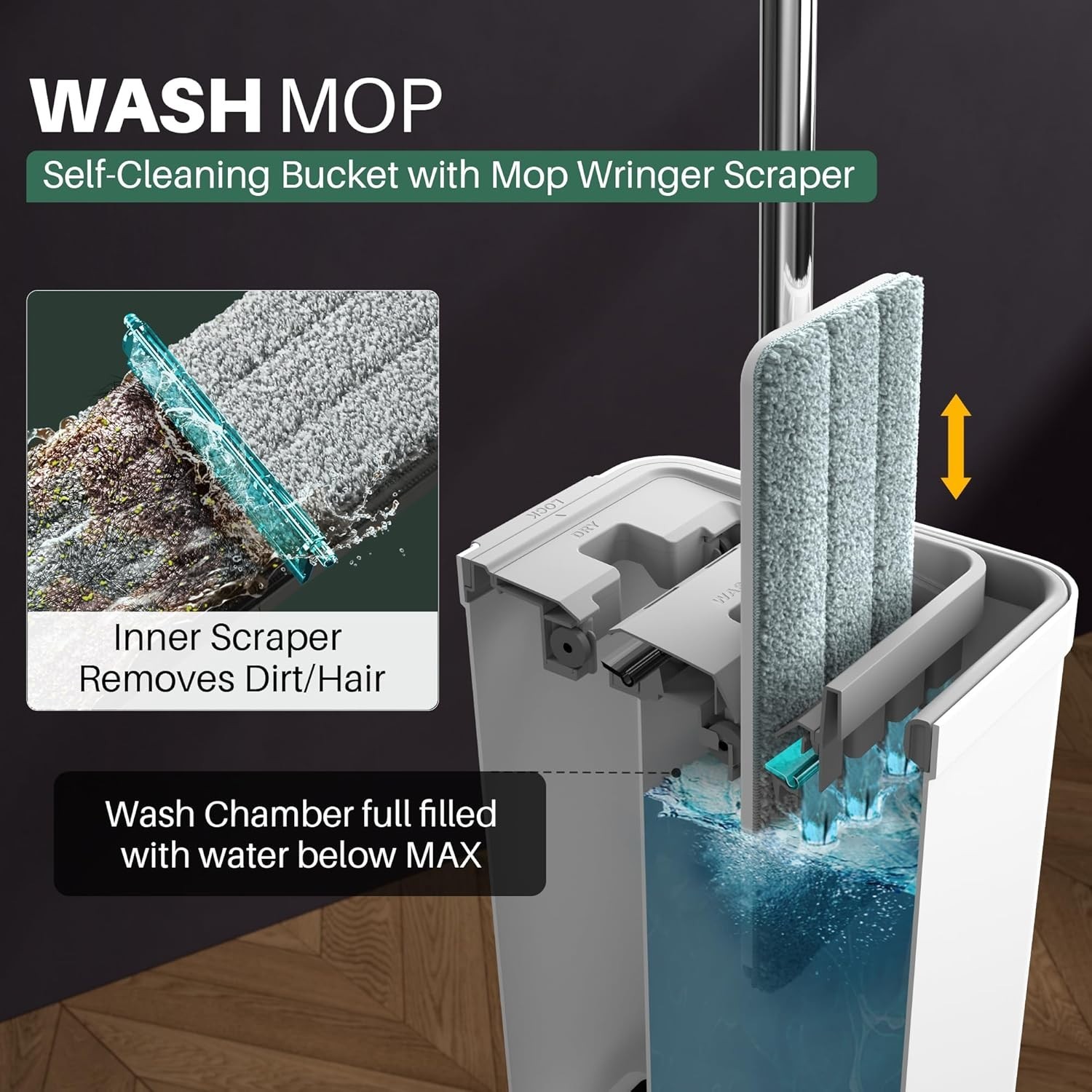 Simplified Mopping with Adjustable Stainless Steel Handle//