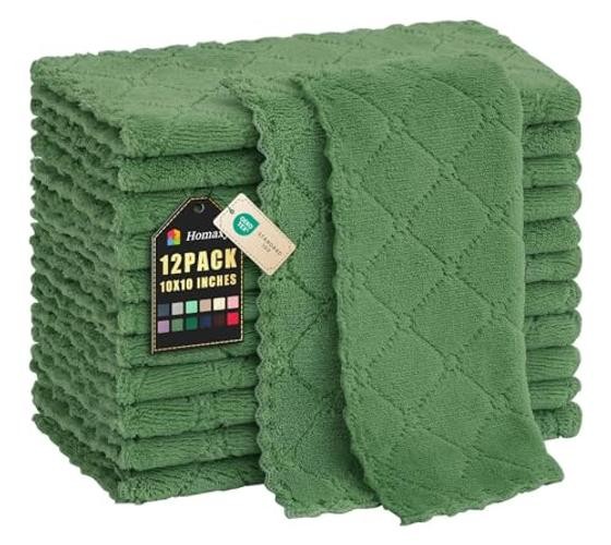 12 Pack Kitchen Dish Cloths (10×10 Inches), 10×10 Inches, Grass Green