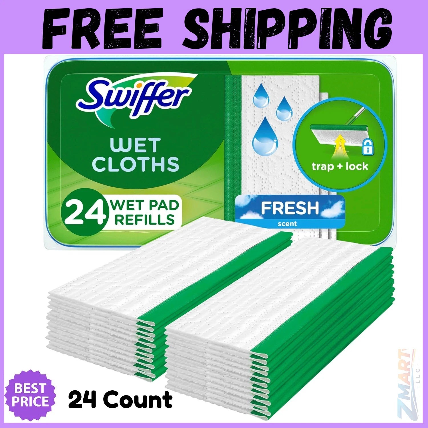New Pack Of 24 Count Swiffer Sweeper Wet Mopping Cloths Fresh Scent Fast Ship