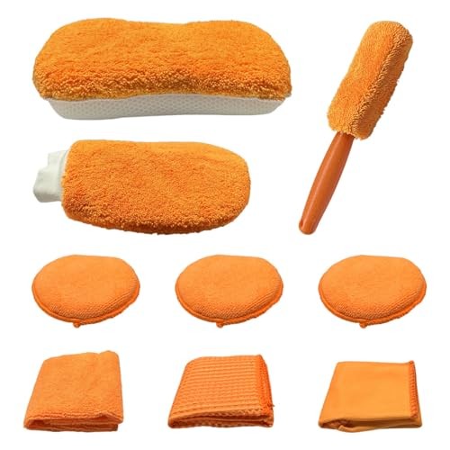 9PCS Car Cleaning Kit, No-Scratch Auto Detailing Tools Set with Wash Orange