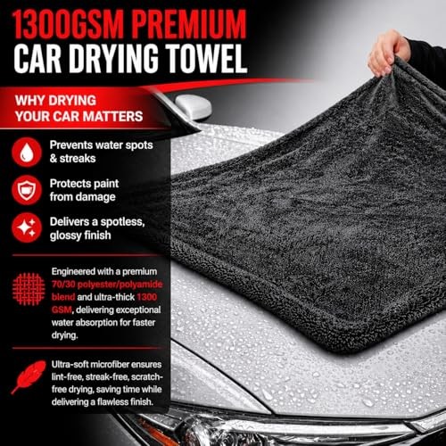 Microfiber Car Care Towel Set (2-Piece), 1 Large 24” x 36” 1300 GSM Twisted