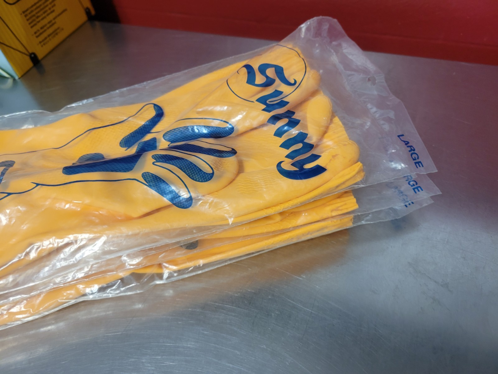 Vtg ~ SUNNY ~ Rubber Gloves ~ NOS Yellow Longer Cuff ~ Large ~ Dishwash Cleaning