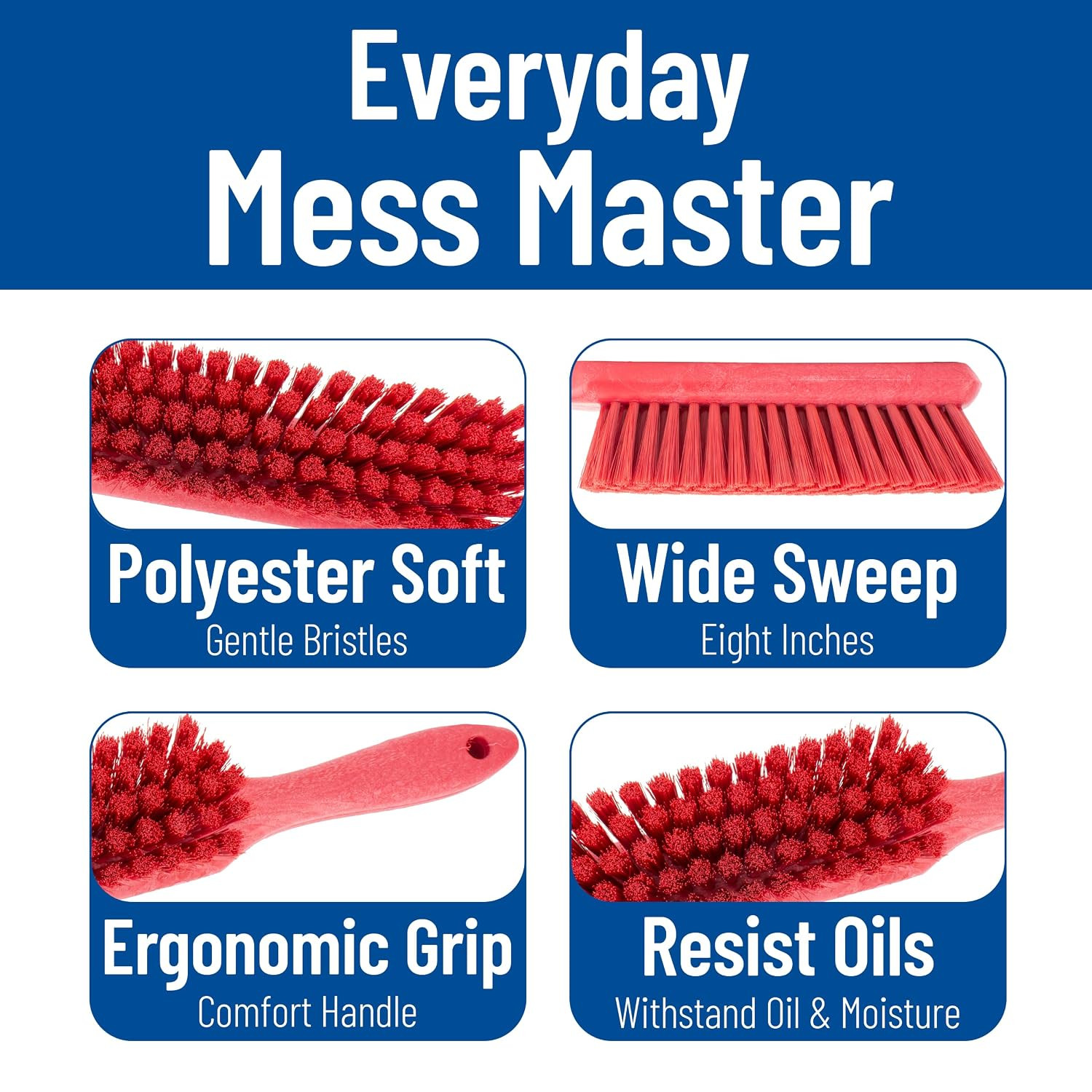8 Inch Soft Counter Brush with Polyester Bristles and 5 Inch Handle, Color Coded