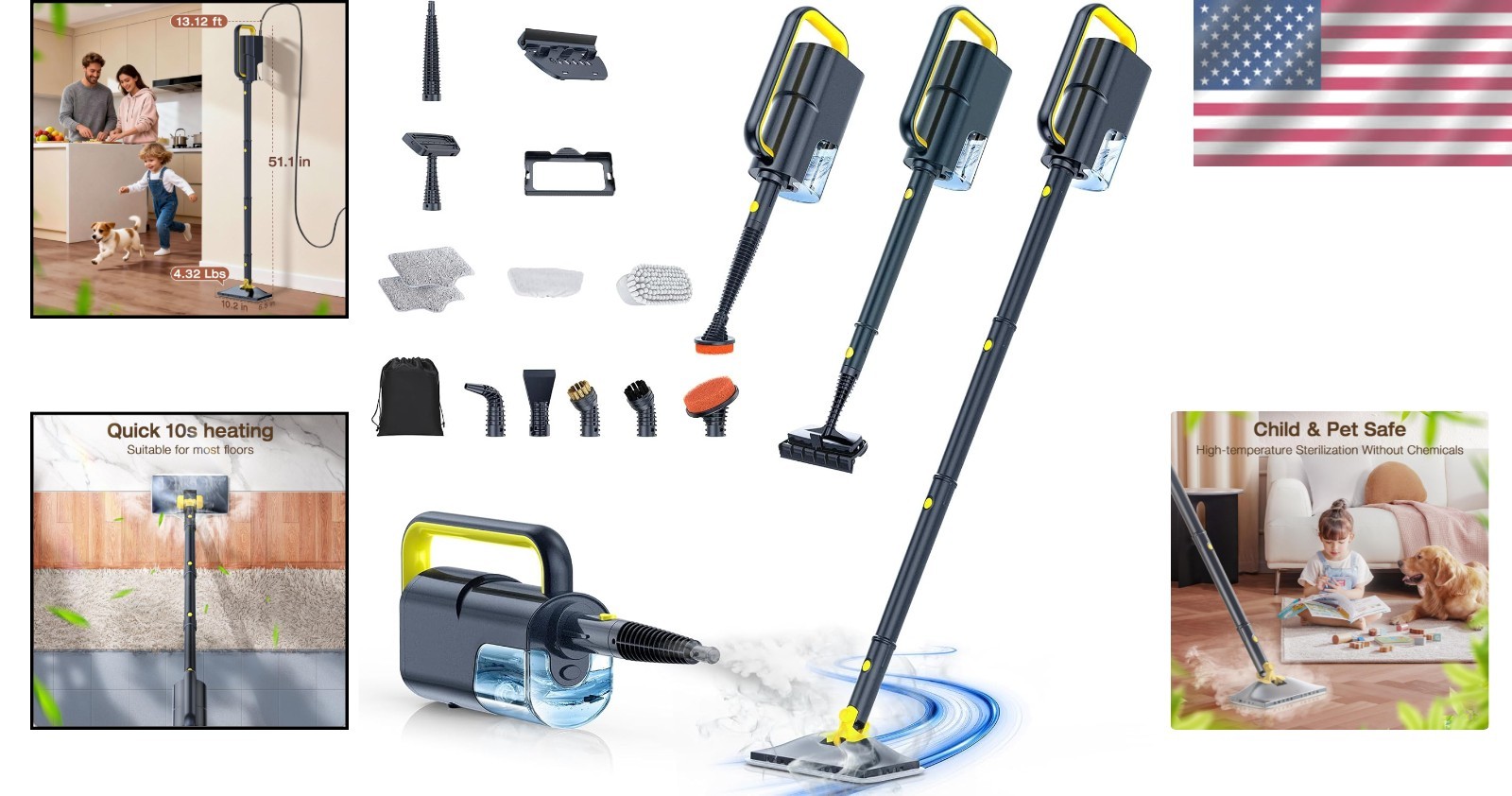 Effortless 10-in-1 Steam Cleaner – 350ml Tank, 248°F for All Surface Cleaning