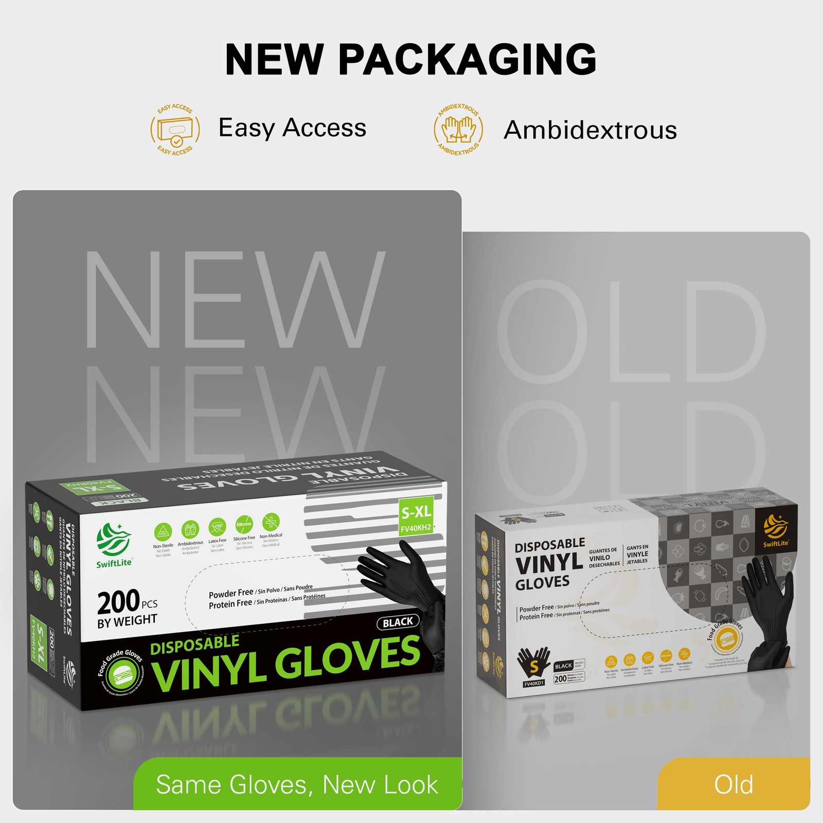 SWIFTLITE Black Vinyl Gloves, Food Grade Gloves Disposable Latex Small,
