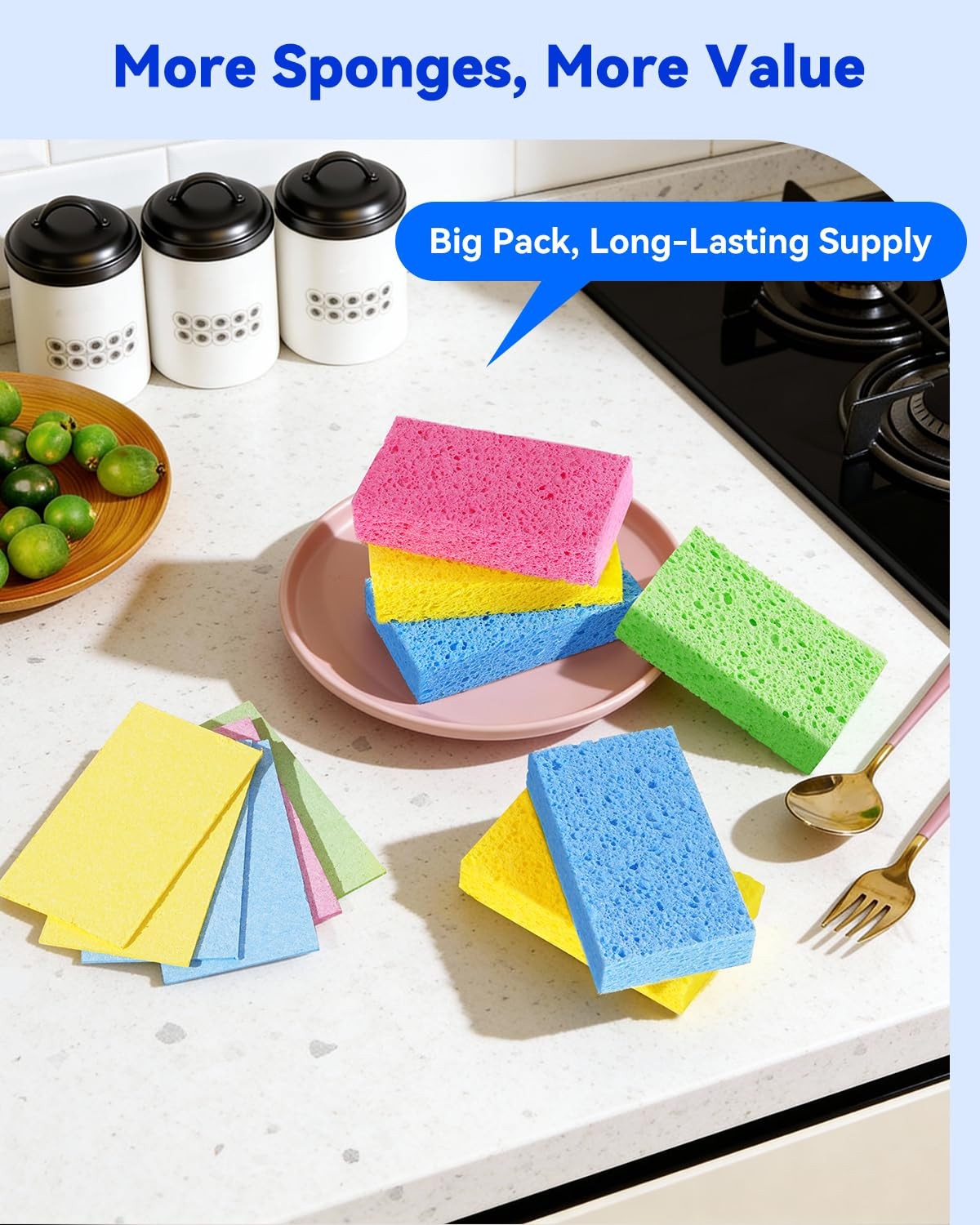 Temede 12-Count Cellulose 12 Count (Pack of 1), Yellow, Blue, Green, Pink