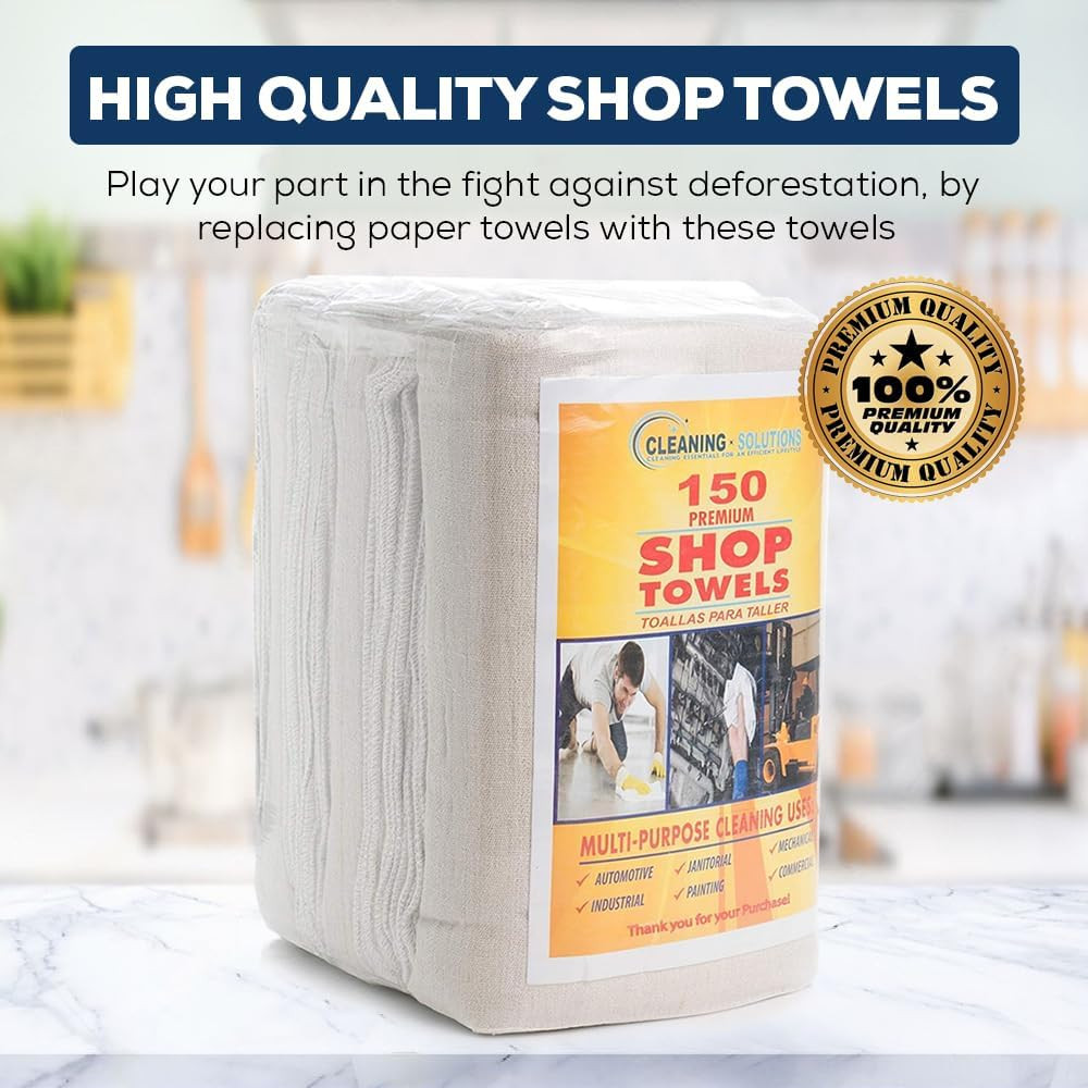 Simpli-Magic Cotton Shop Towels 14″X12″ (145 Pack) – Reusable Cleaning Shop Rags