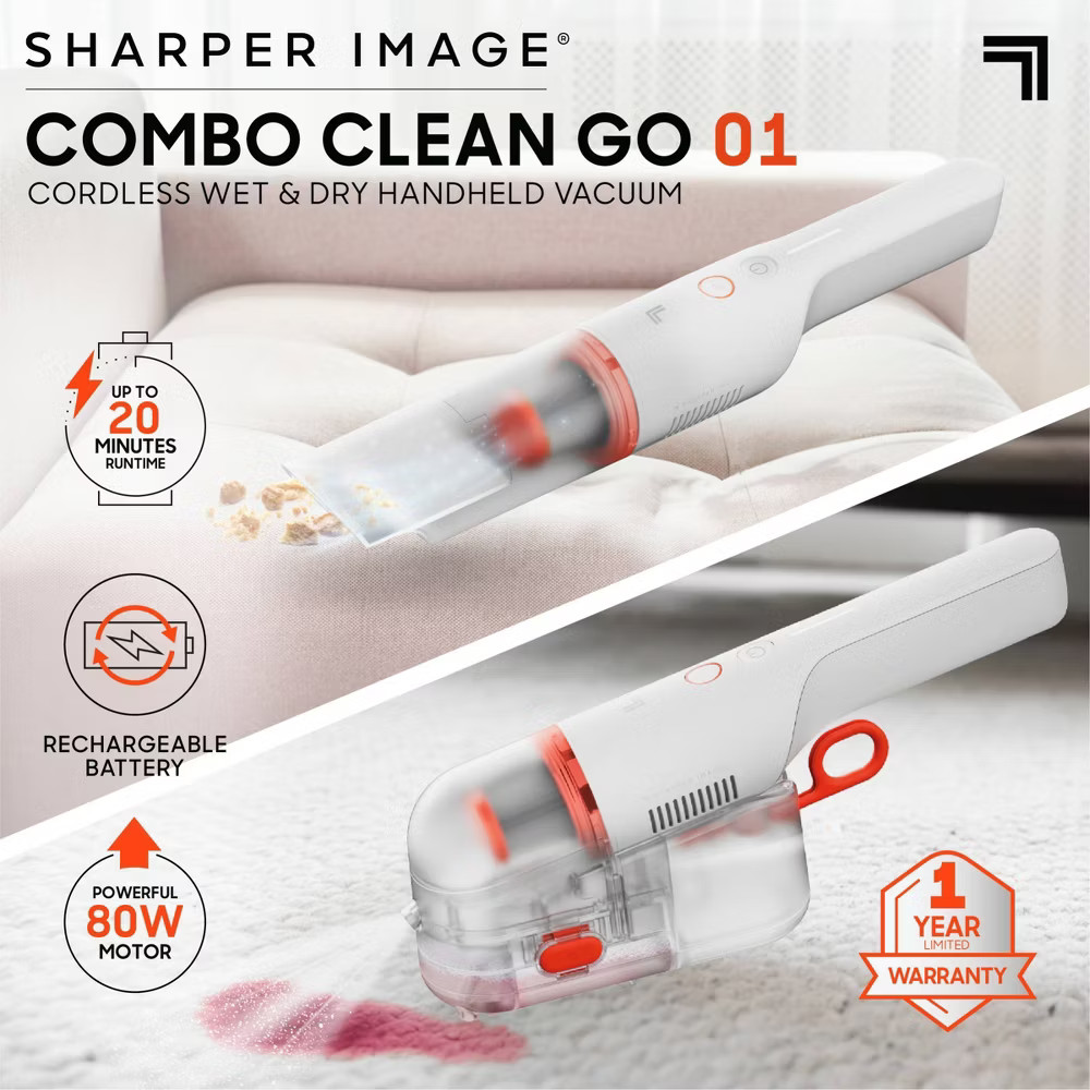 Sharper Image Cordless Handheld Vacuum with Spot Cleaner Attachment Gray/White