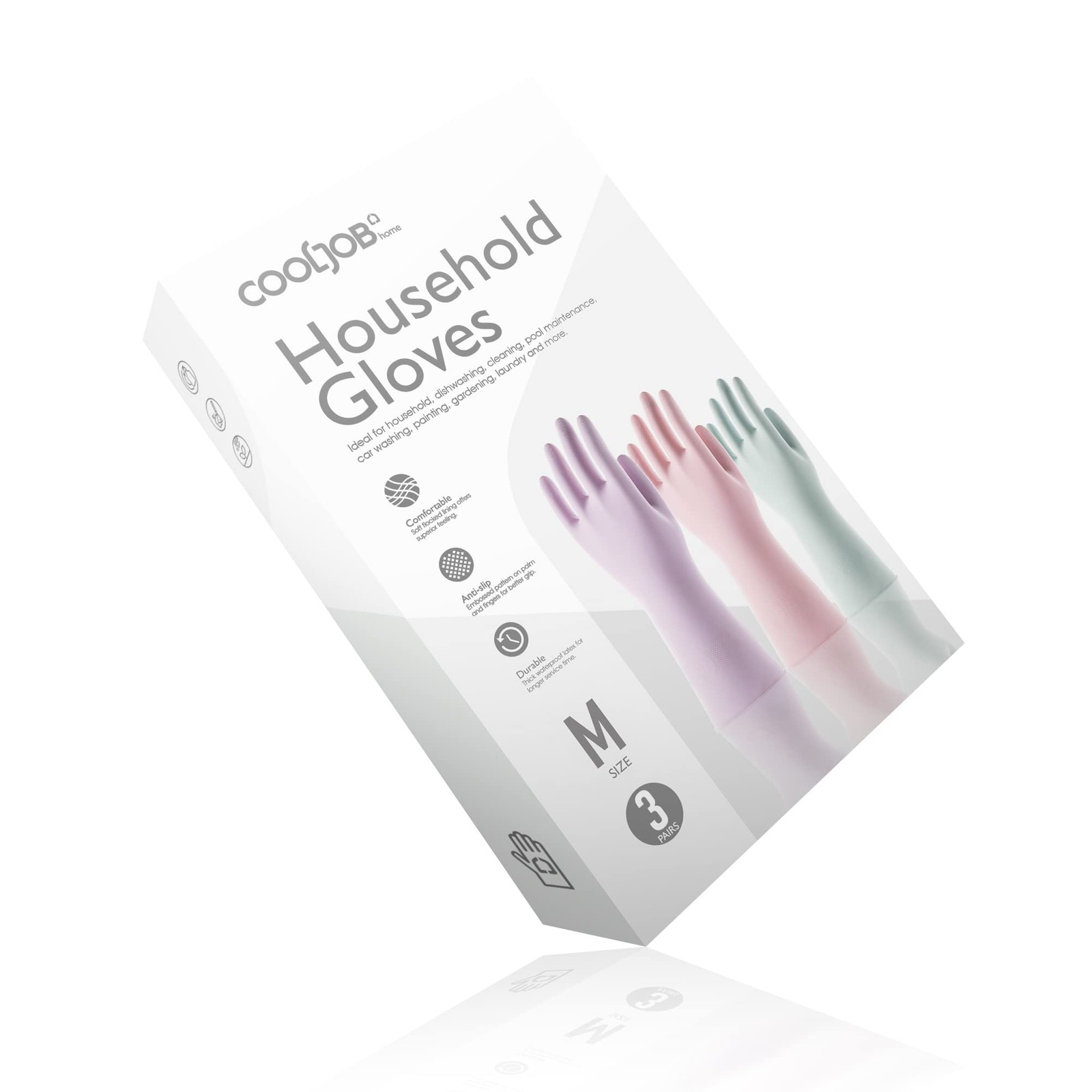 COOLJOB 3 Pairs Colorful Household Gloves Medium (Pack of 3), Assorted Colors