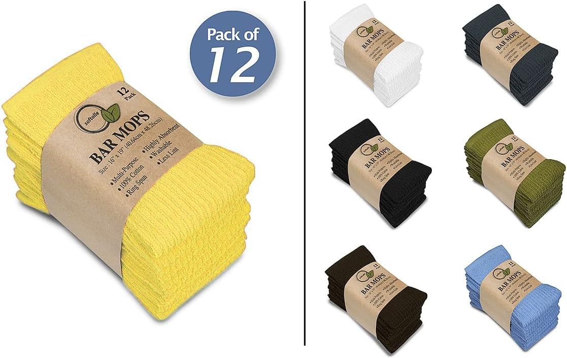 Kitchen Bar Towels – Pack of 12 – 16×19 Inches – 100% Cotton White Super Abso