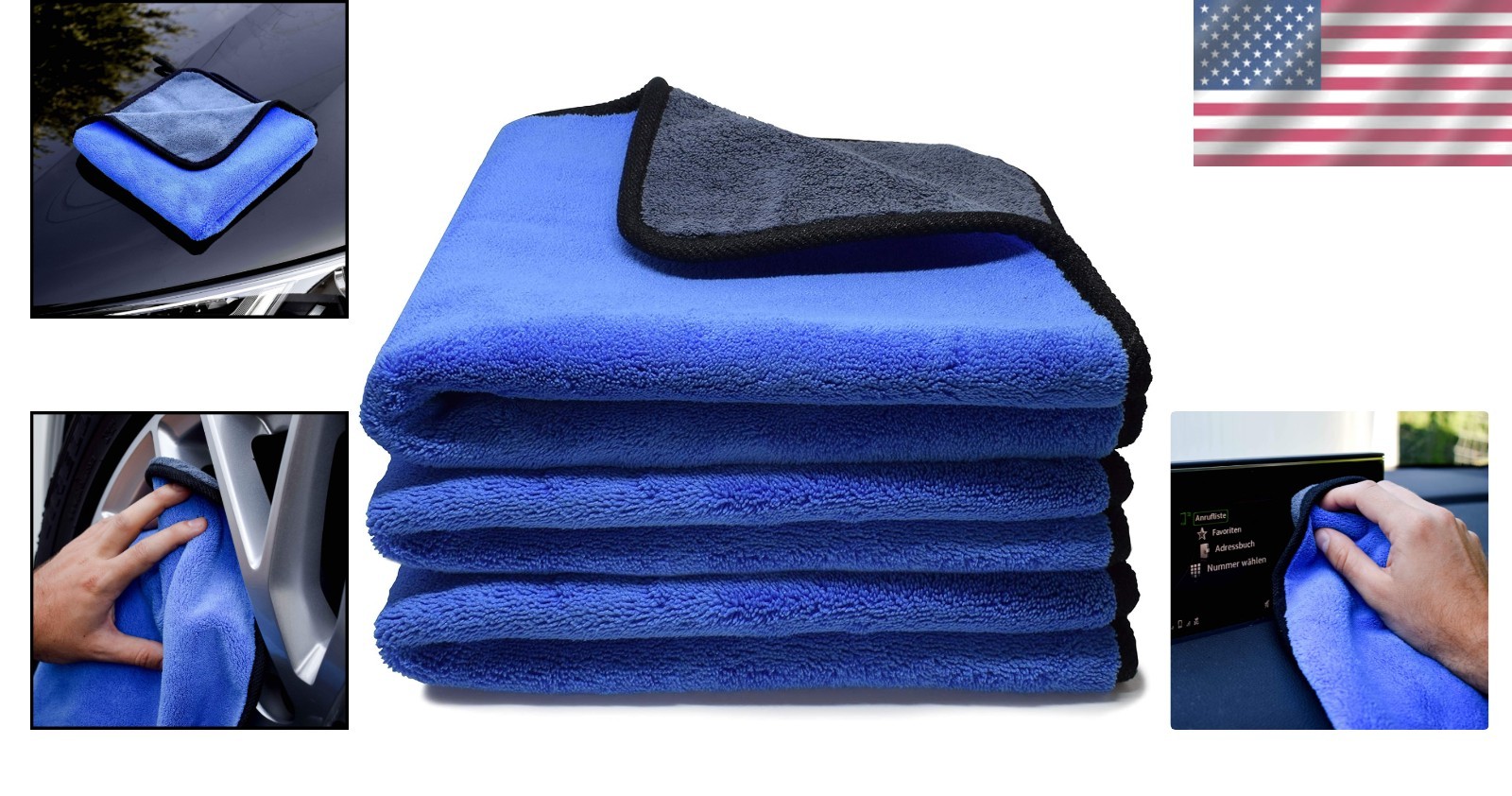 500 GSM Microfiber Cleaning Towels – 3 Pack, 12×12 Inches for Scratch-Free Shine