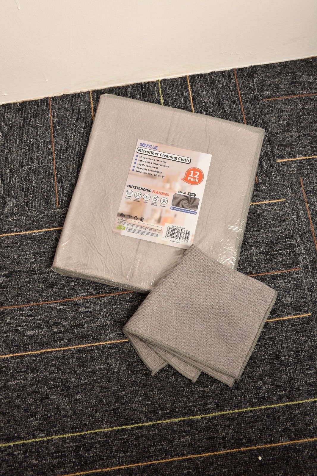 SOVYLUE Microfiber Cleaning Cloth, 12PK Cleaning Towels 16X12inch,Grey