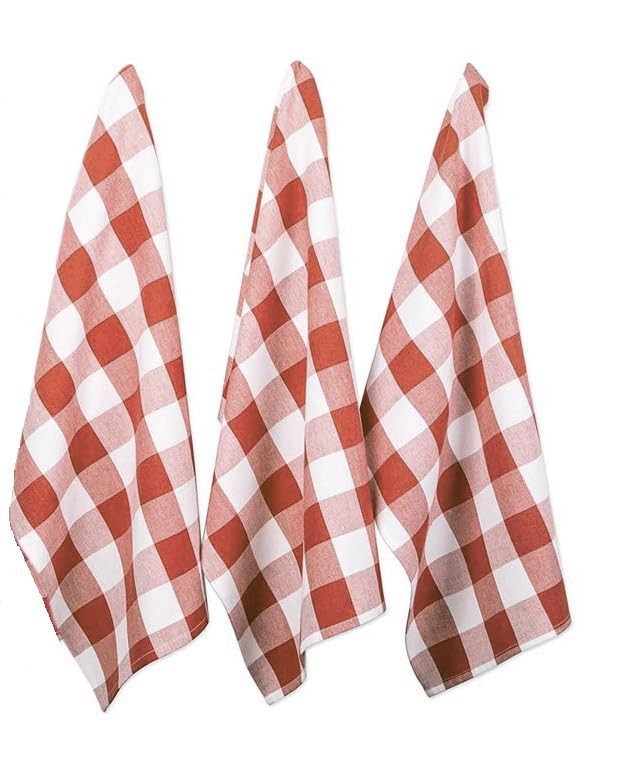Kitchen Towels Set 6 Buffalo Checks Rust 20×30 Inch Cotton Absorbent Soft