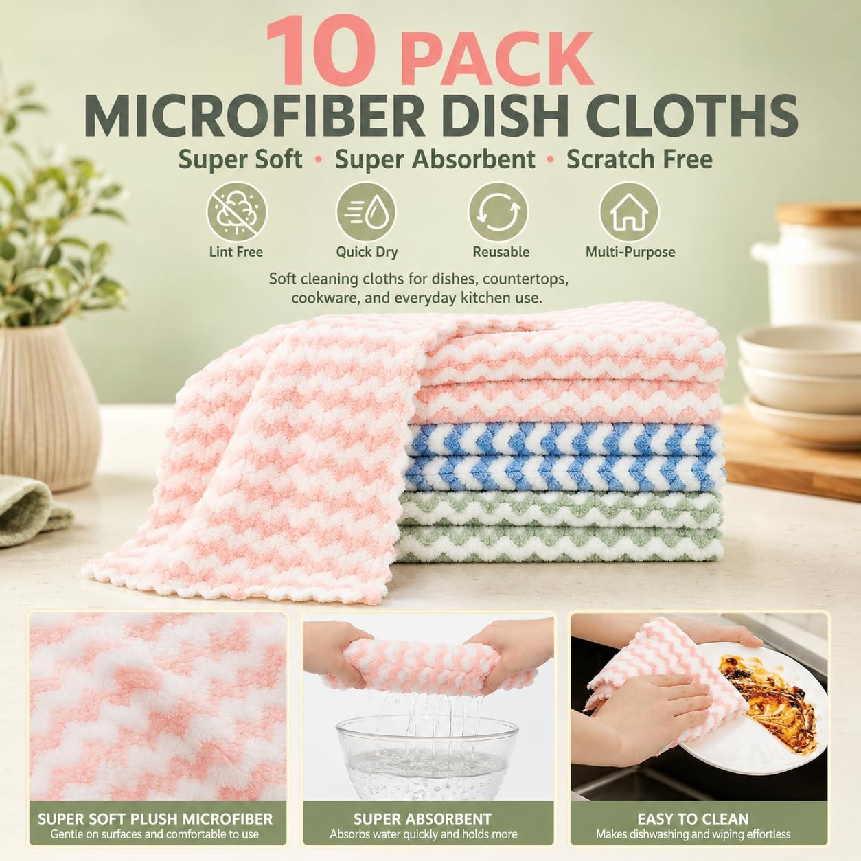 NEOWEMING 10PACK Kitchen Cleaning Cloths, 10 x 10 Inch – 10PCS, Mixcolor