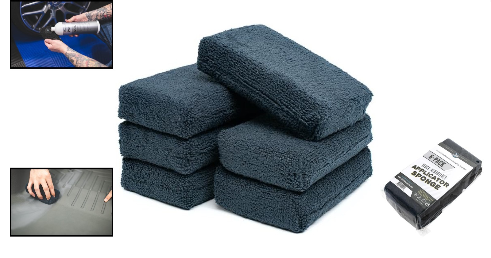 Microfiber Detailing Applicator Sponges 3×5 Inch Black Pack of 6 Durable Vers…