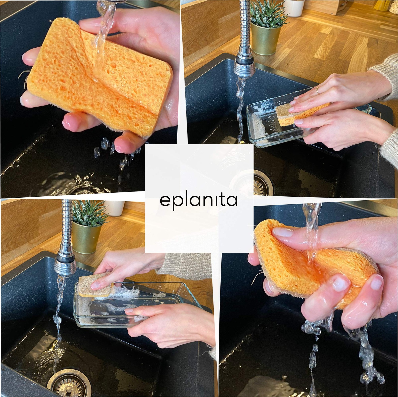 eplanita Natural Plant Based Scrub Sponges 3 Pack, NonScratch, Biodegradable …