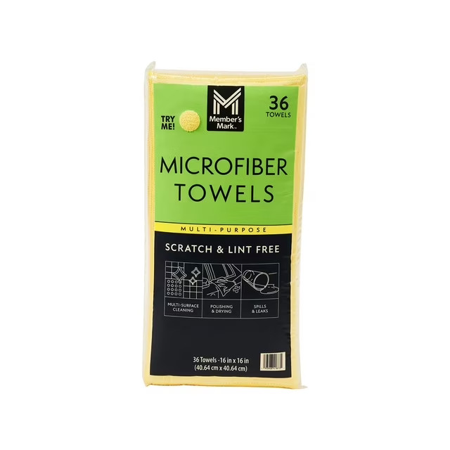 Member’s Mark Microfiber Towels 16″x16″ Yellow 36 Pack Cleaning Cloths Car Home.