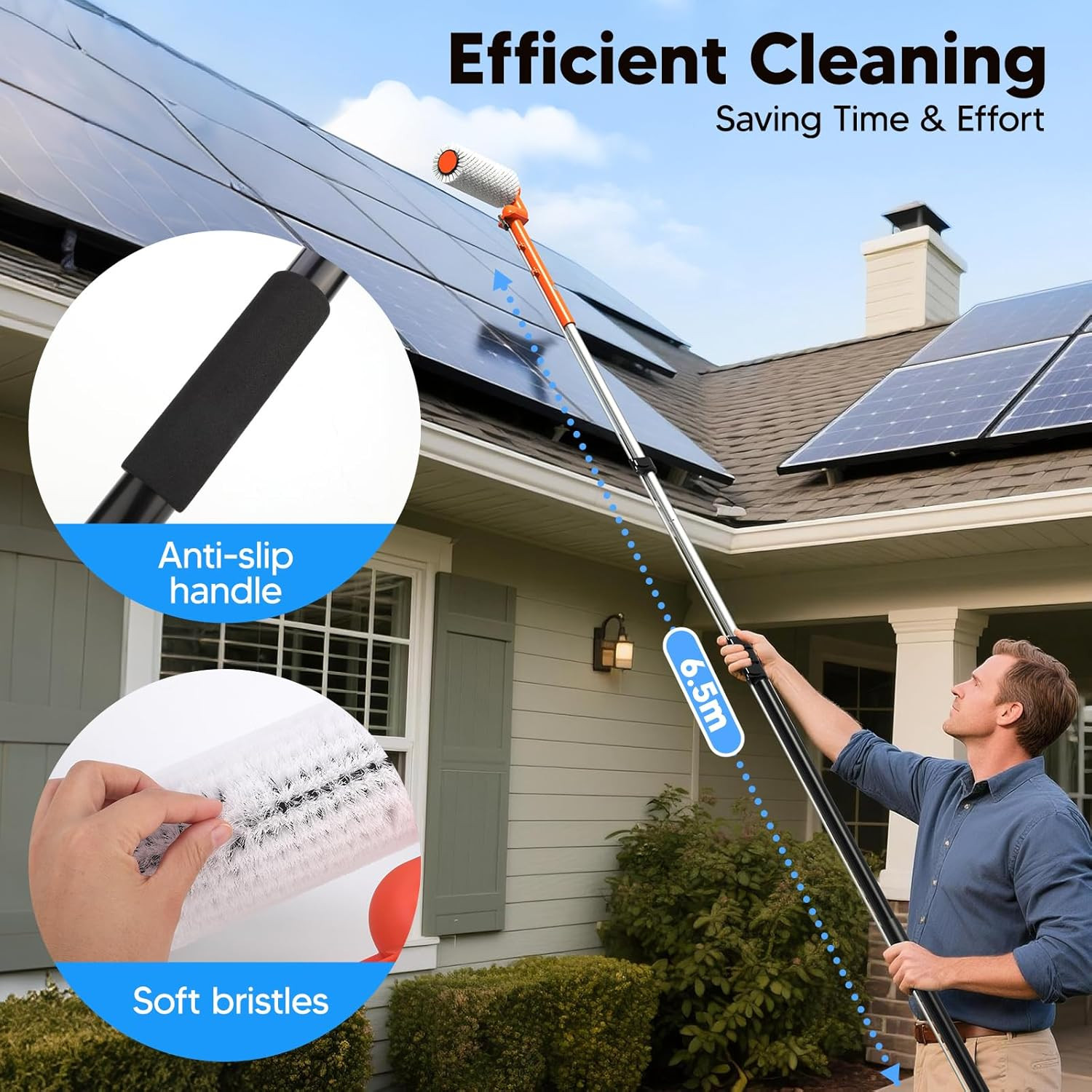Electric Solar Panel Cleaning Brush and Pole, 20FT Telescopic Cleaning Roller Br