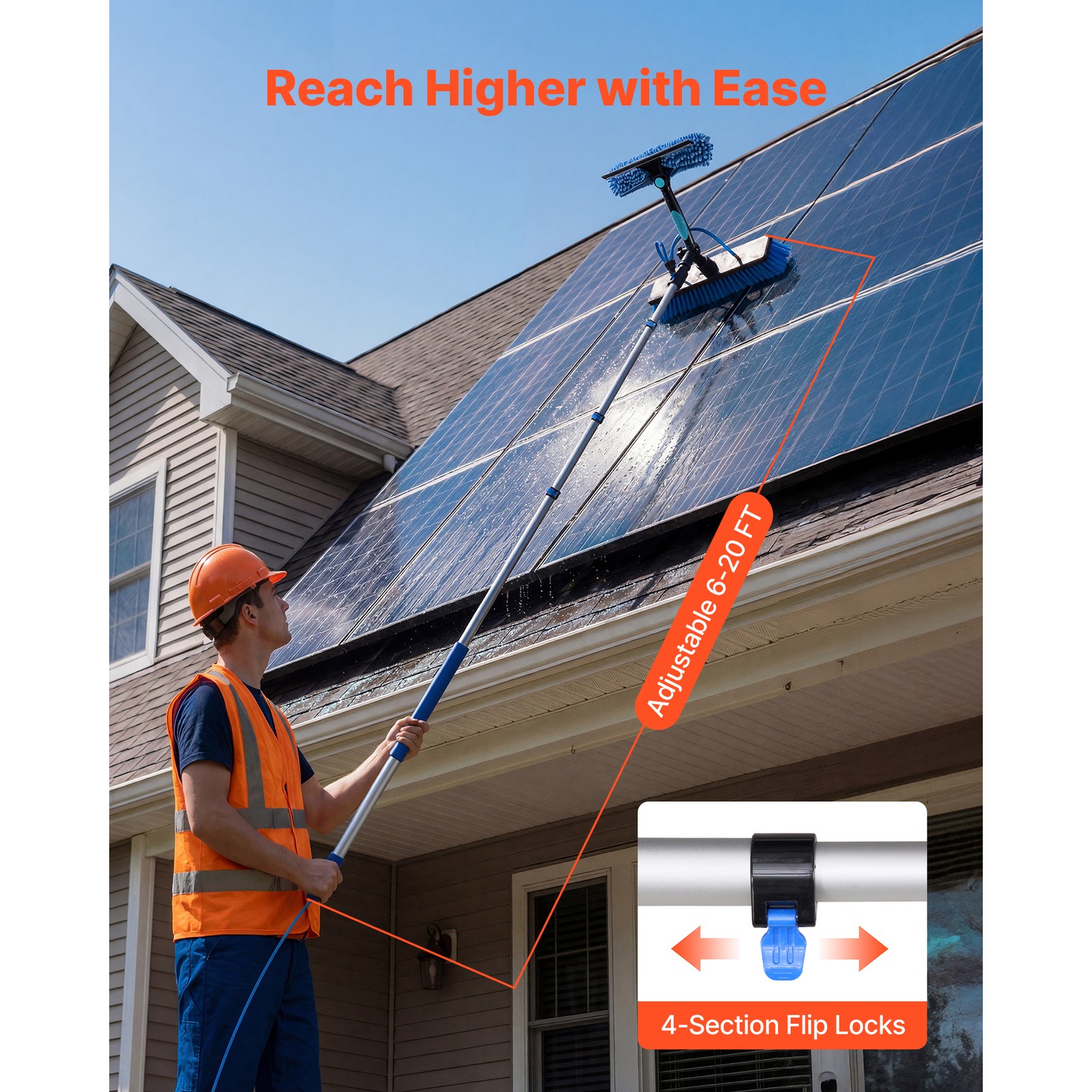 Uimoso Solar Panel Cleaning Kit with 20 ft Water Fed Pole and Brush