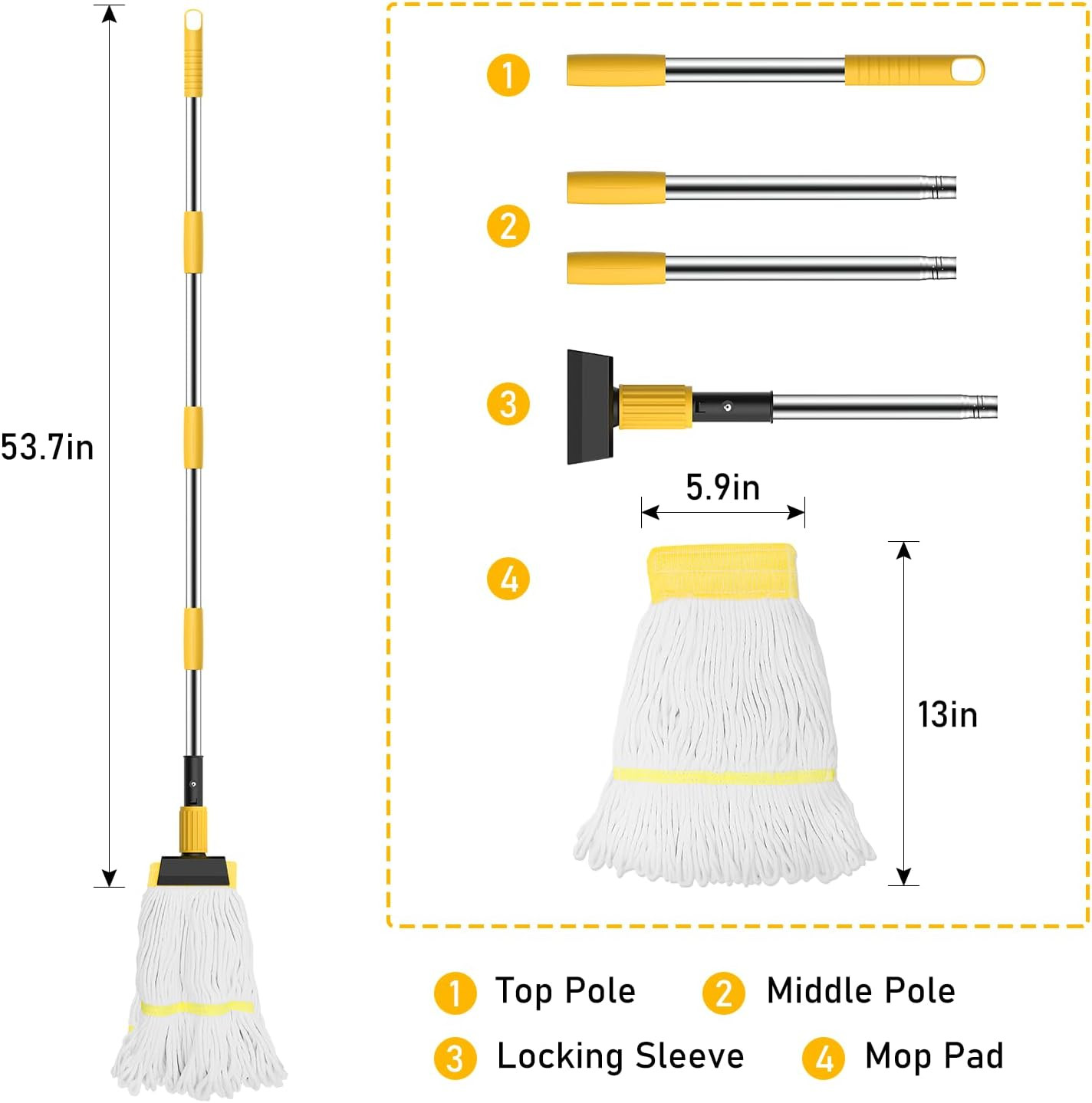 Heavy Duty String Wet Mop for Floor Cleaning, Commercial Industrial Cotton Mops