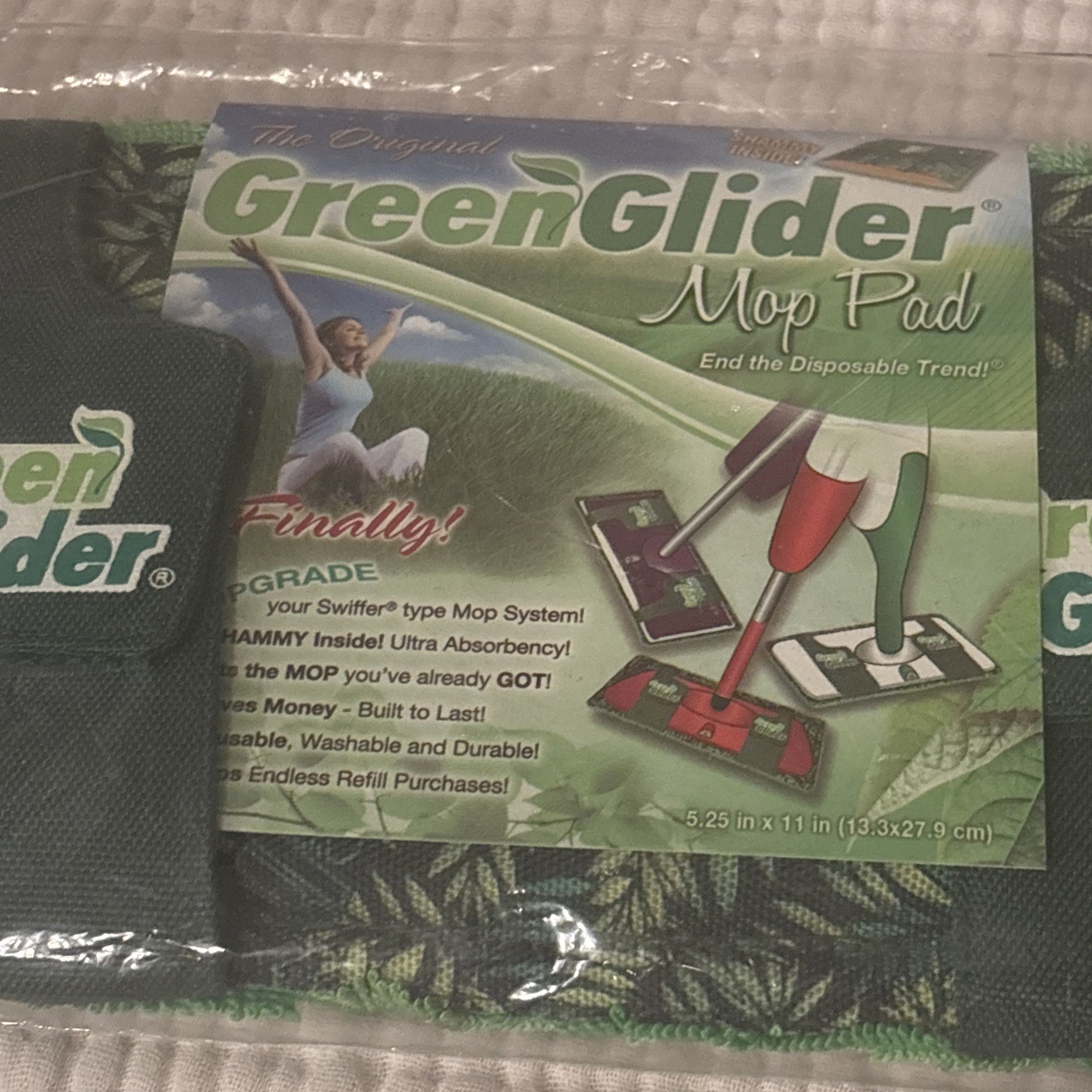 Green Glider Reusable Washable Mop Pad Most 10″ Mops NEW Hook & Loop