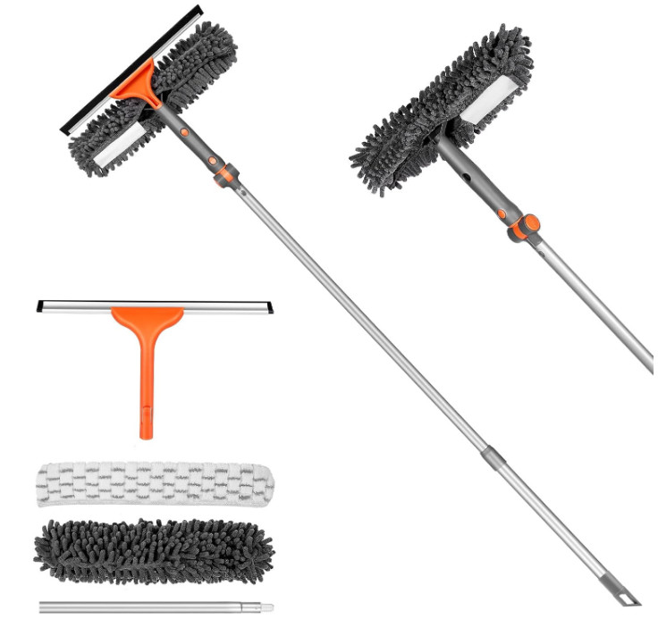 Window Squeegee 2-in-1 with Extendable Pole for High Indoor & Outdoor Glass