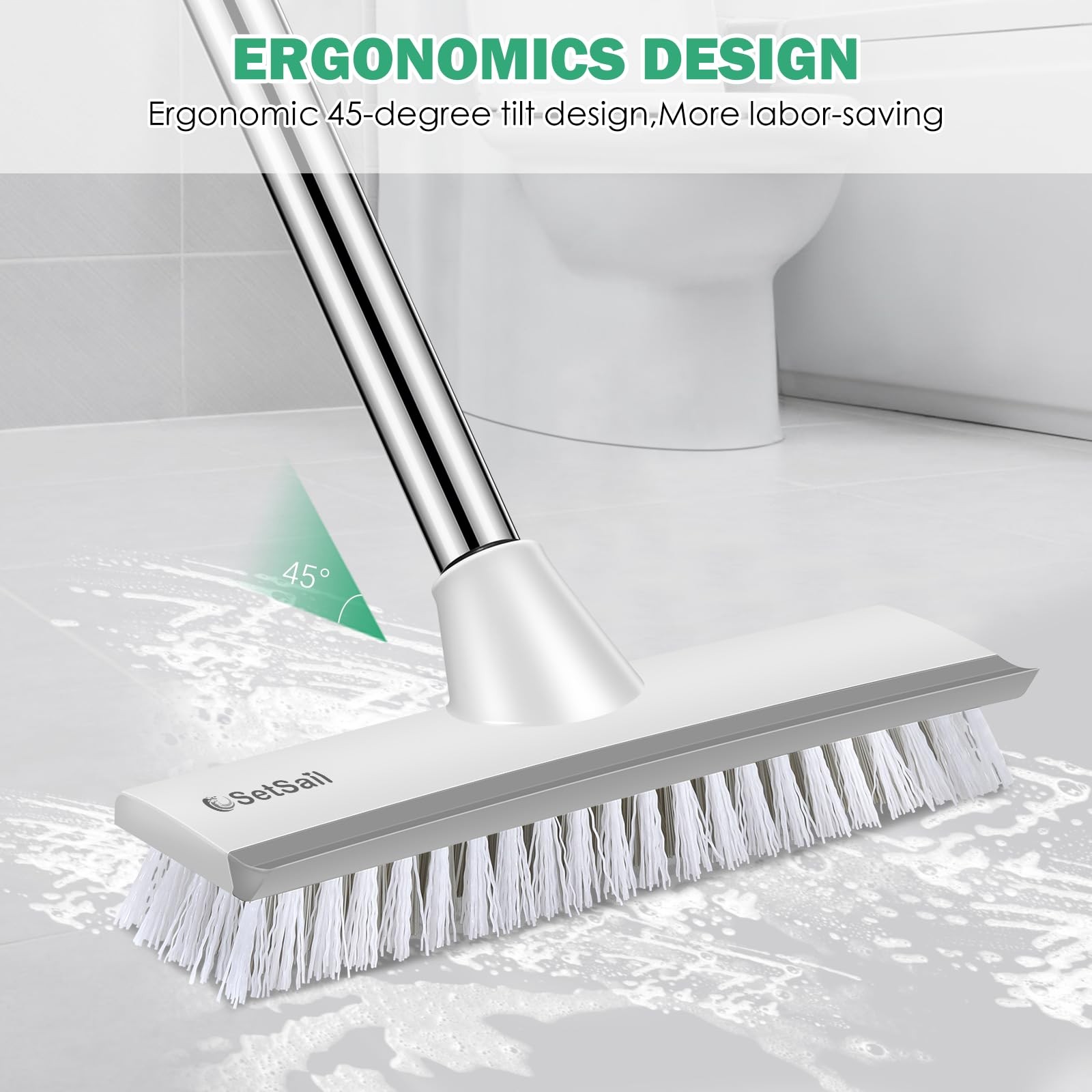SetSail Floor Scrub Brush with 51-Inch Long Adjustable 10in, Grey White
