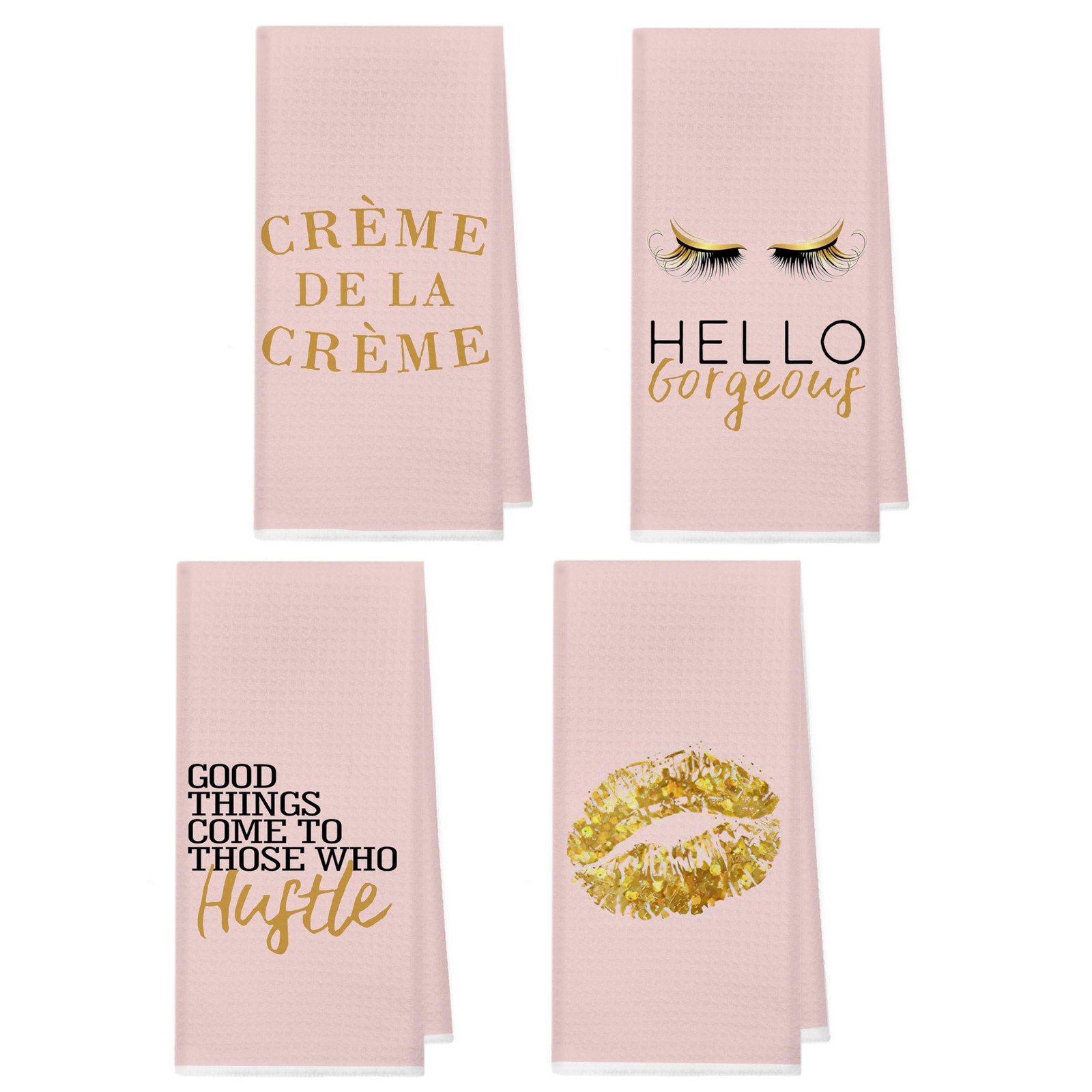 4 PCS Hand Towels Bathroom Blush Pink Gold Inspirational Hustle 16×24 Inch