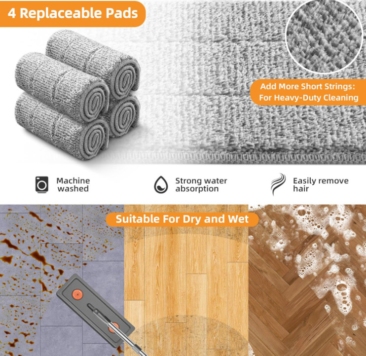 Fregona plana 155cm con cubo escurridor y 4 mopas microfibra lavables hogar