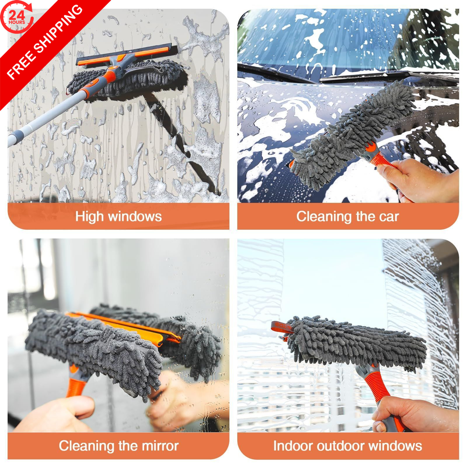 Eazer 89” Squeegee Window Cleaner 2 in 1 89inch, Orange, Gray, Silver
