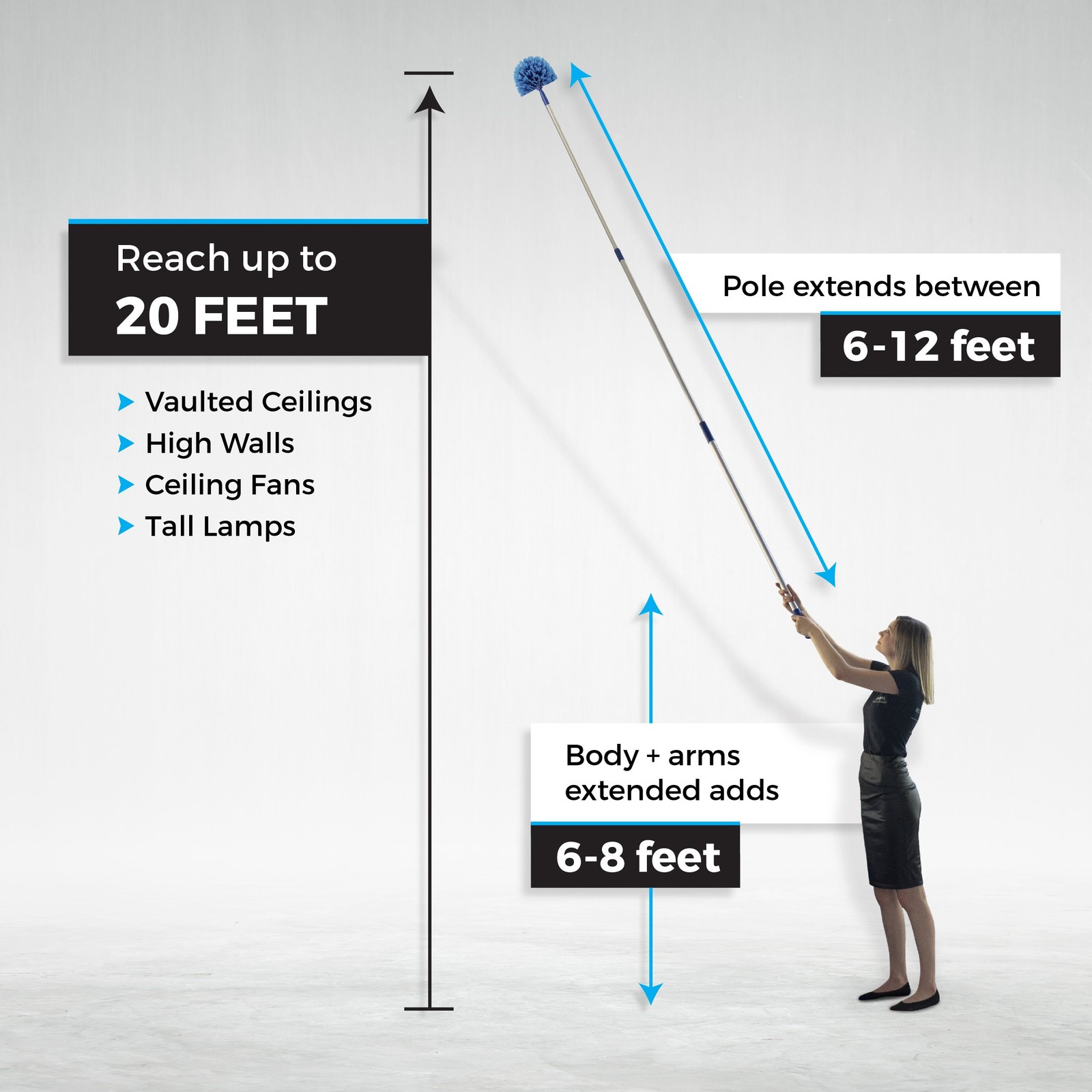 Cobweb Duster, Extendable Reach 20 feet, Ceiling 1 Count (Pack of 1), Blue