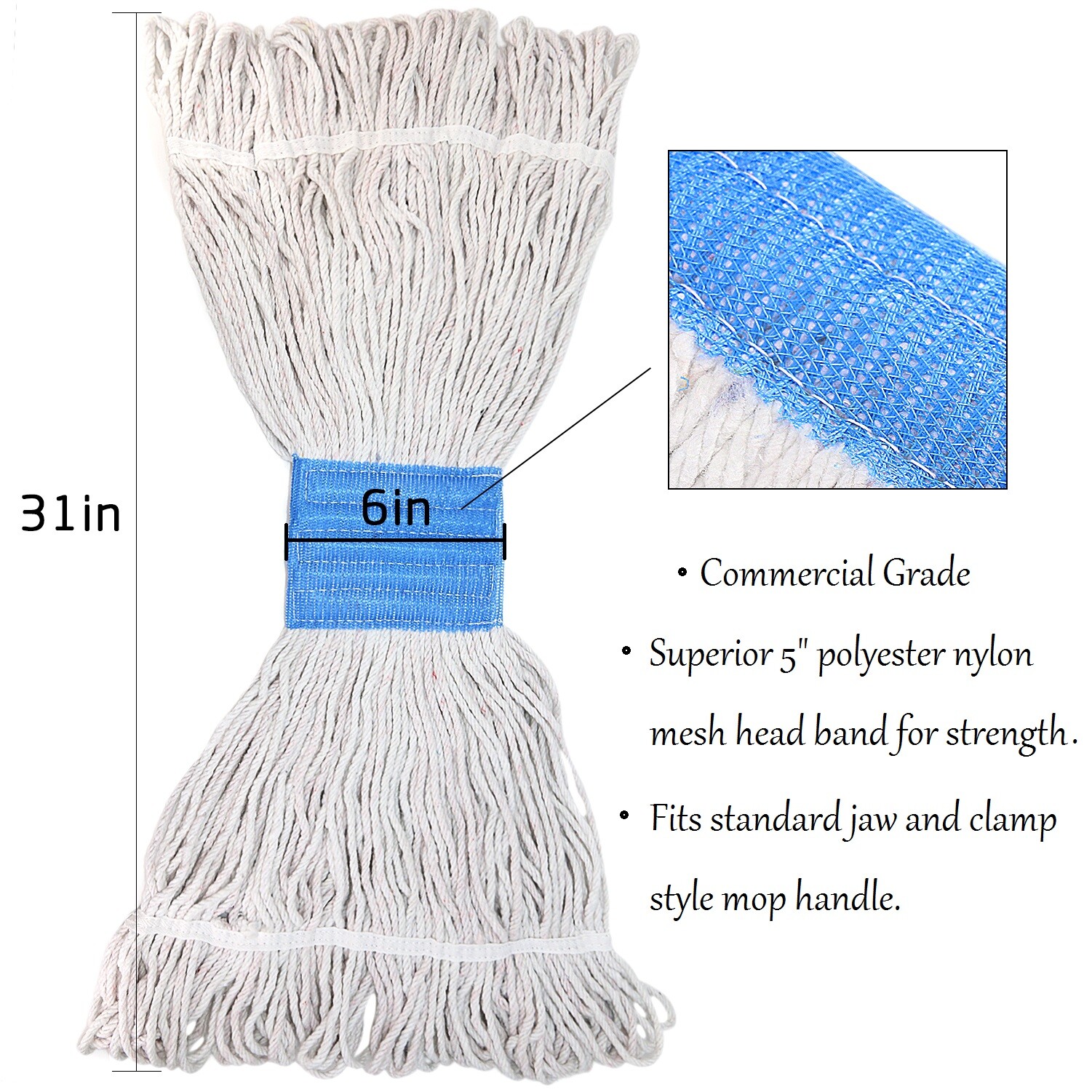Loop-End Cotton String Heavy Duty Mop Head Refills 6 inch Headband Replacement