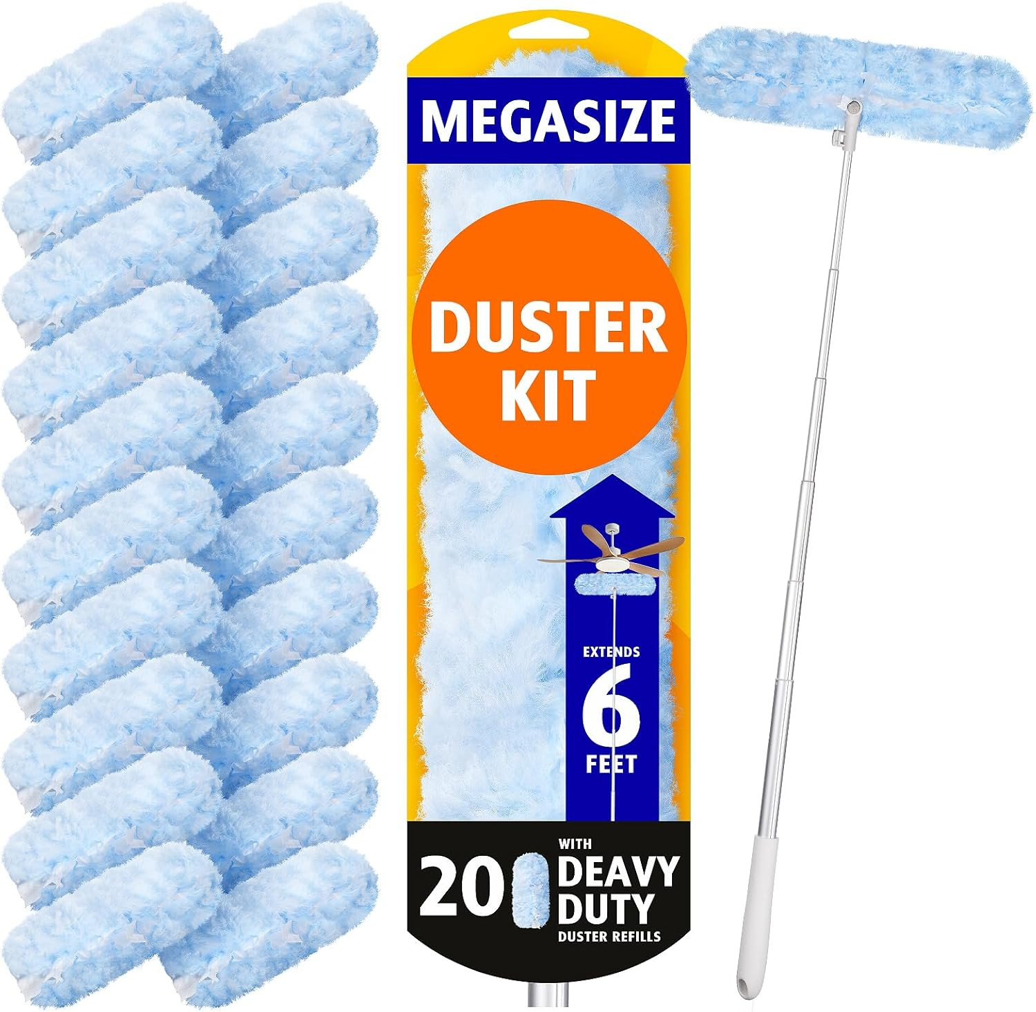 6 Ft Extendable Duster Handle with 20 Pcs, Compatible with Swiffer, Disposable M