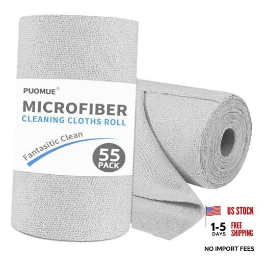 55 Pack Microfiber Cleaning Cloth Roll, Tear Away Reusable 9”X11”-55PK Grey