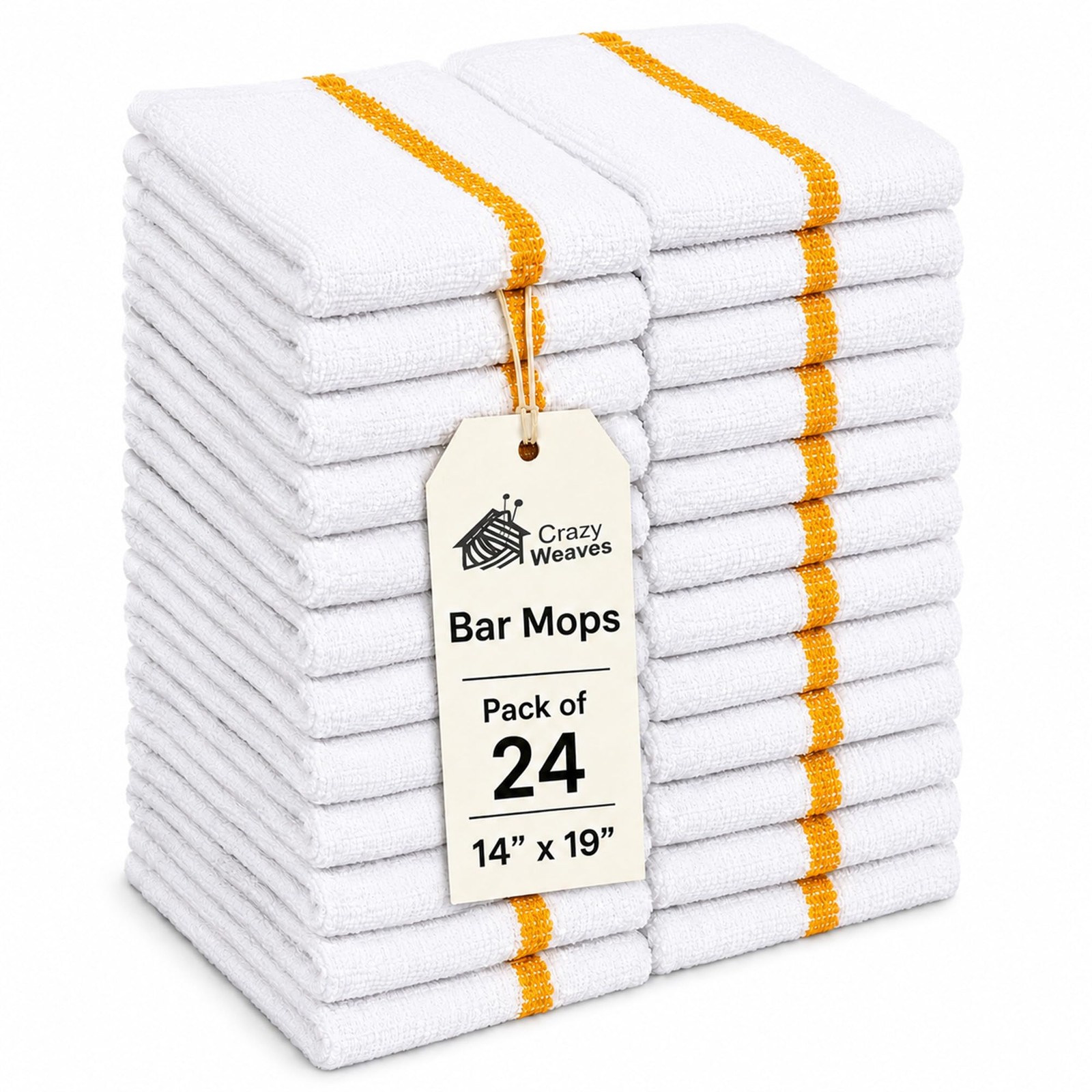 CRAZYWEAVES Bar Mops Pack of 24 (14″ x 19″) – 100% 24, Yellow Stripe