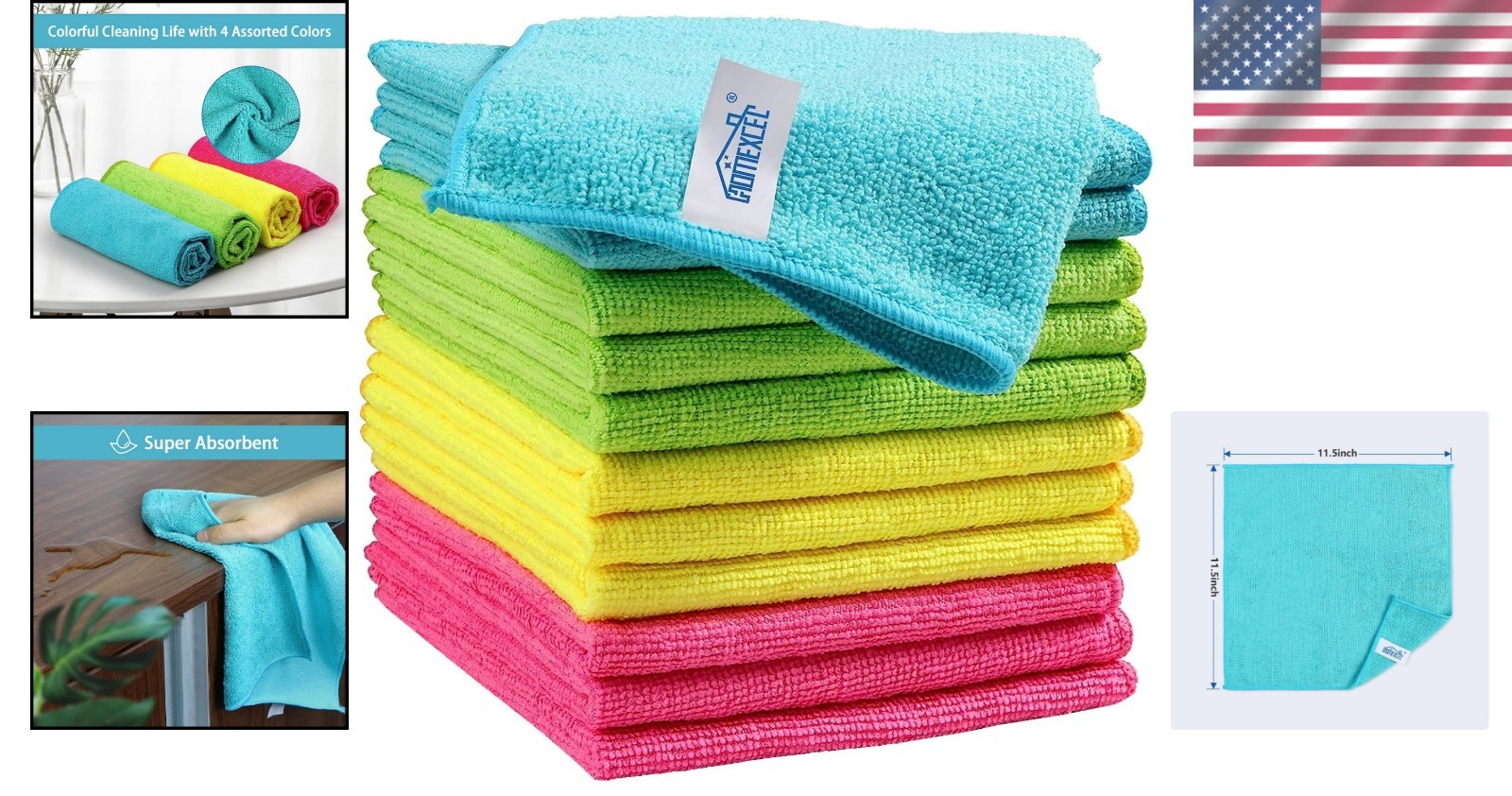 Eco-Friendly Microfiber Cleaning Cloths – 12 Pieces, 11.5″ x 11.5″, Quick Dry