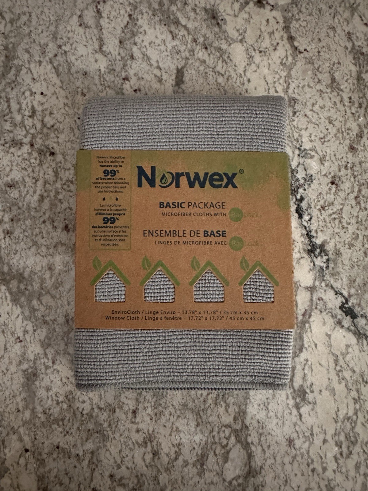 Norwex Basic Micro Fiber Cloths 1 Graphite Enviro, 1 Lavender Window NEW IN PKG