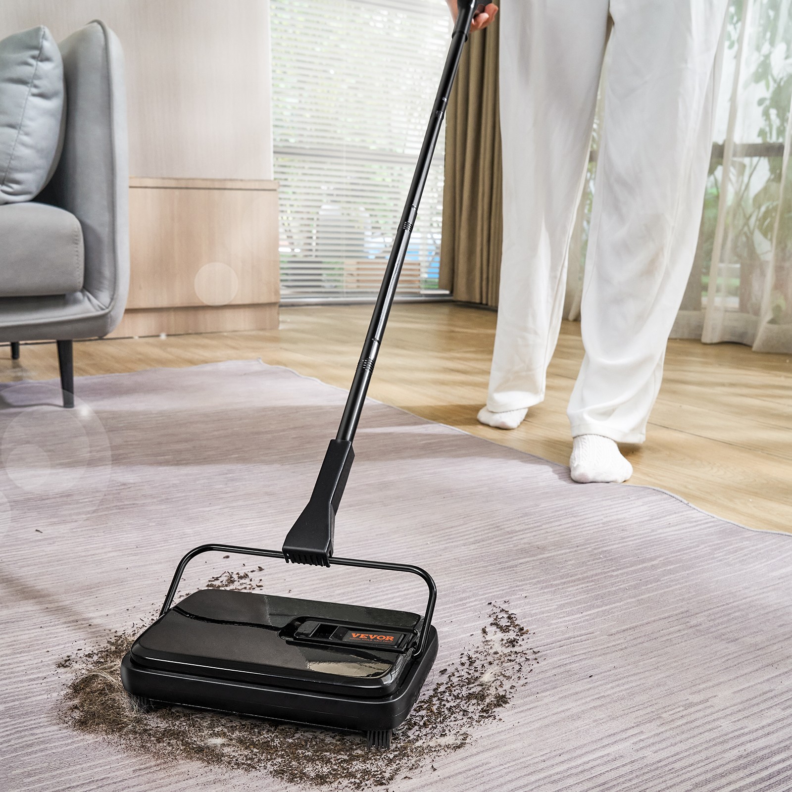 Manual Carpet Floor Sweeper Non Electric Pet Hair Cleaner Hardwood Rugs