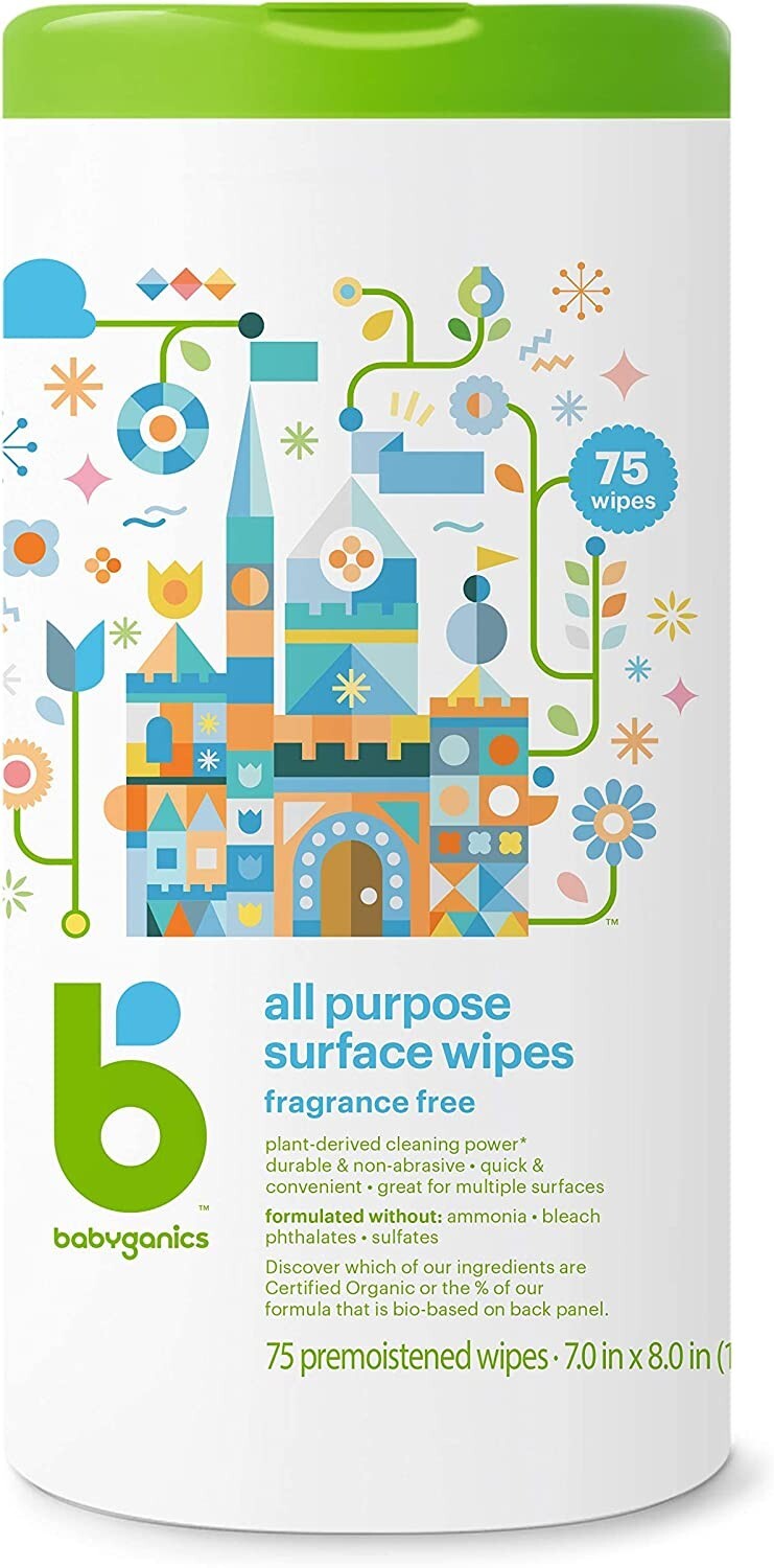 BabyGanics All-Purpose Surface USDA CERTIFICATION Wipes, Unscented, 75 Count