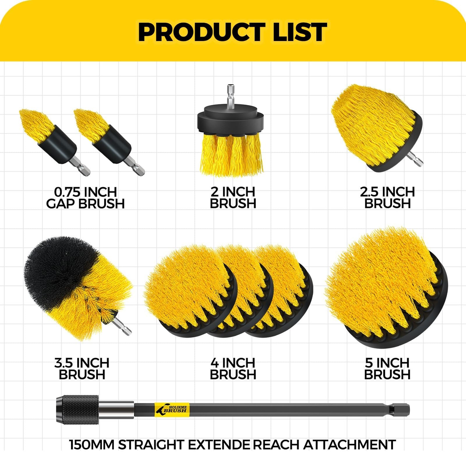 Holikme 10Pieces Drill Brush Attachments Set, Power Scrubber Brush with Exten…