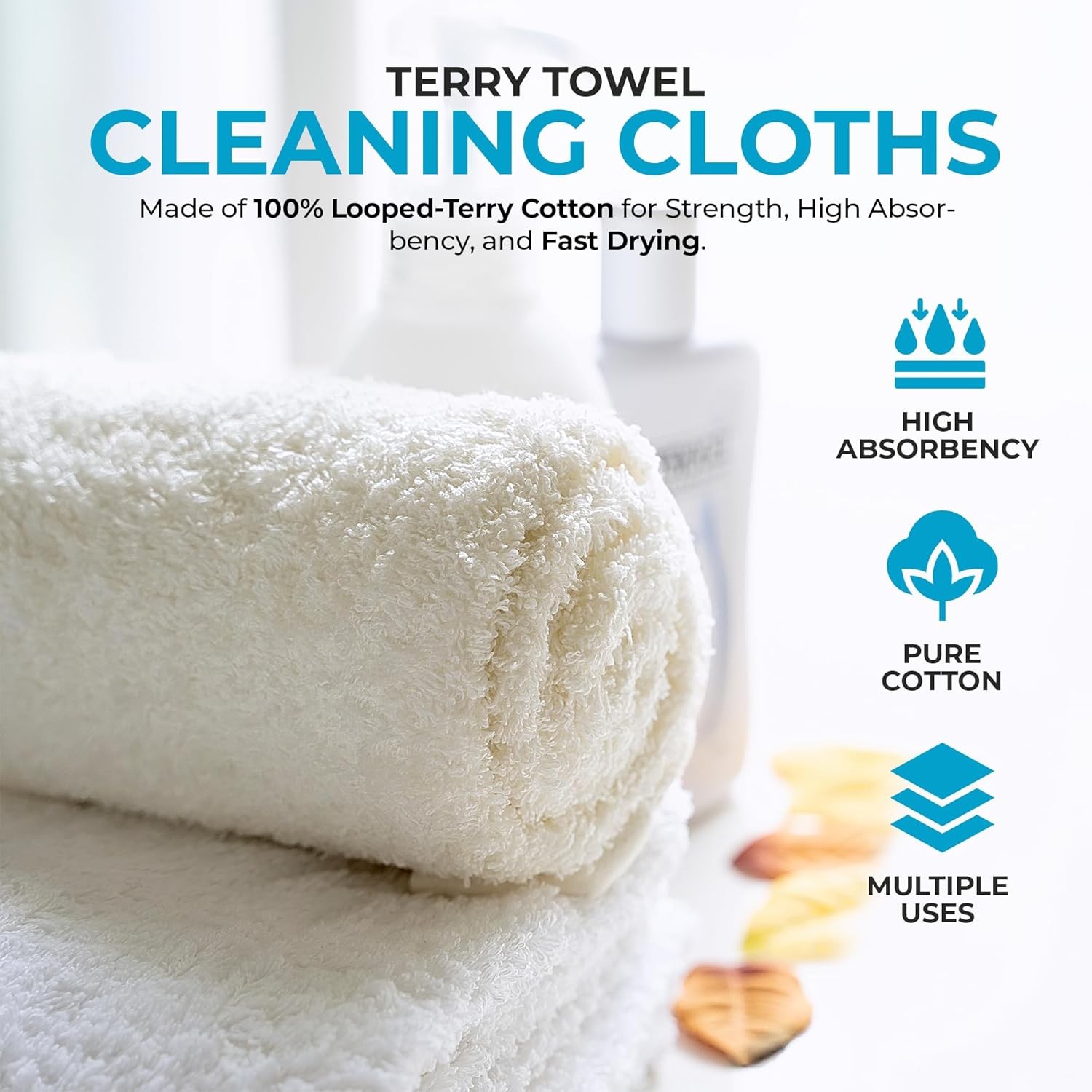 Simpli-Magic 79171 Terry Cleaning Cloths, 12″x12″, White, 50 Pack
