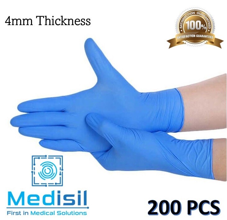 MediSil Disposable Nitrile Gloves 4mm Thickness Powder Free & Latex Free 200pack