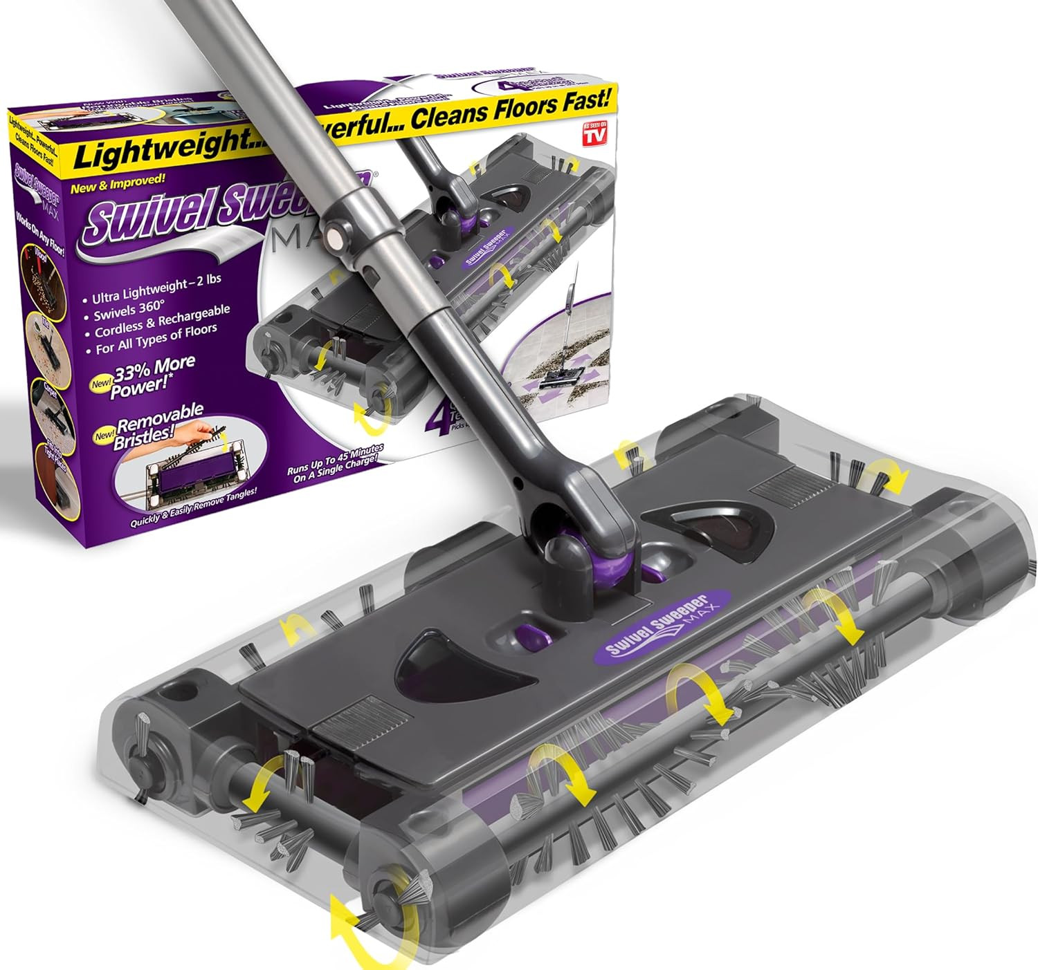 Swivel Sweeper Max – Cordless Electric Floor and Carpet Sweeper with Rotating