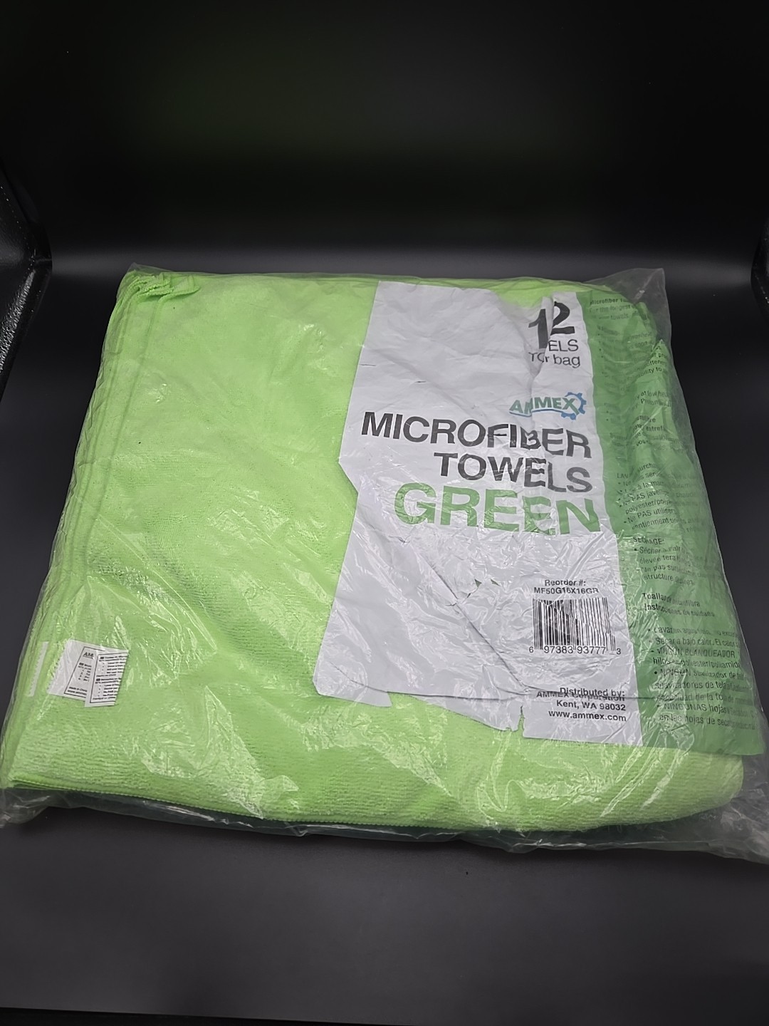 Ammex 16″x16 Green Microfiber Towels 12 Pack